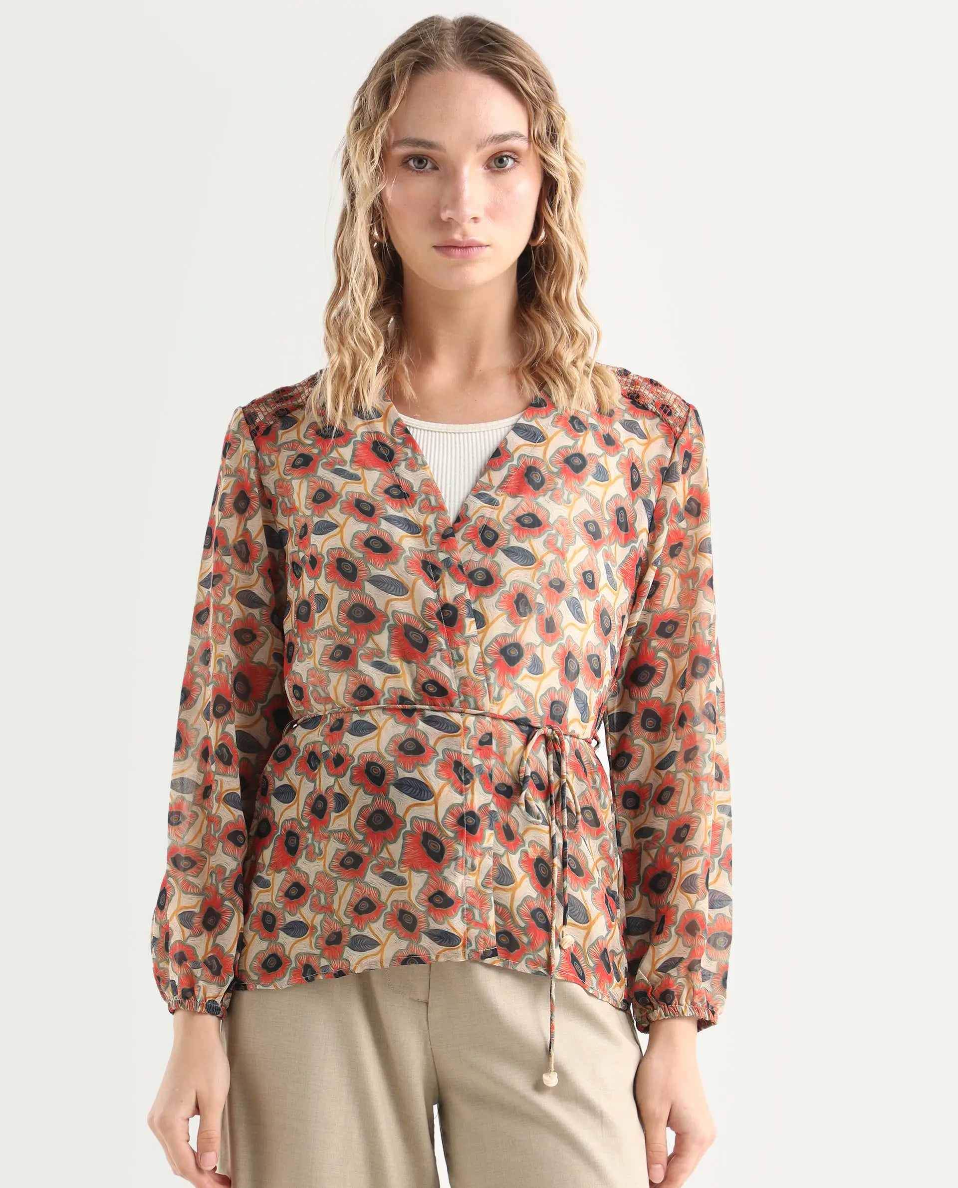 Rareism Women's Posey Multi Polyester V-Neck Floral Print Regular Fit Shrug