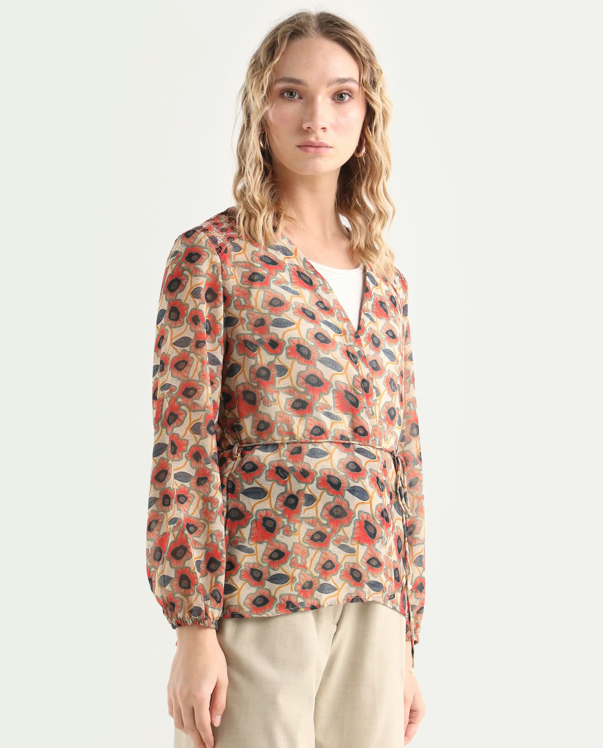Rareism Women's Posey Multi Polyester V-Neck Floral Print Regular Fit Shrug