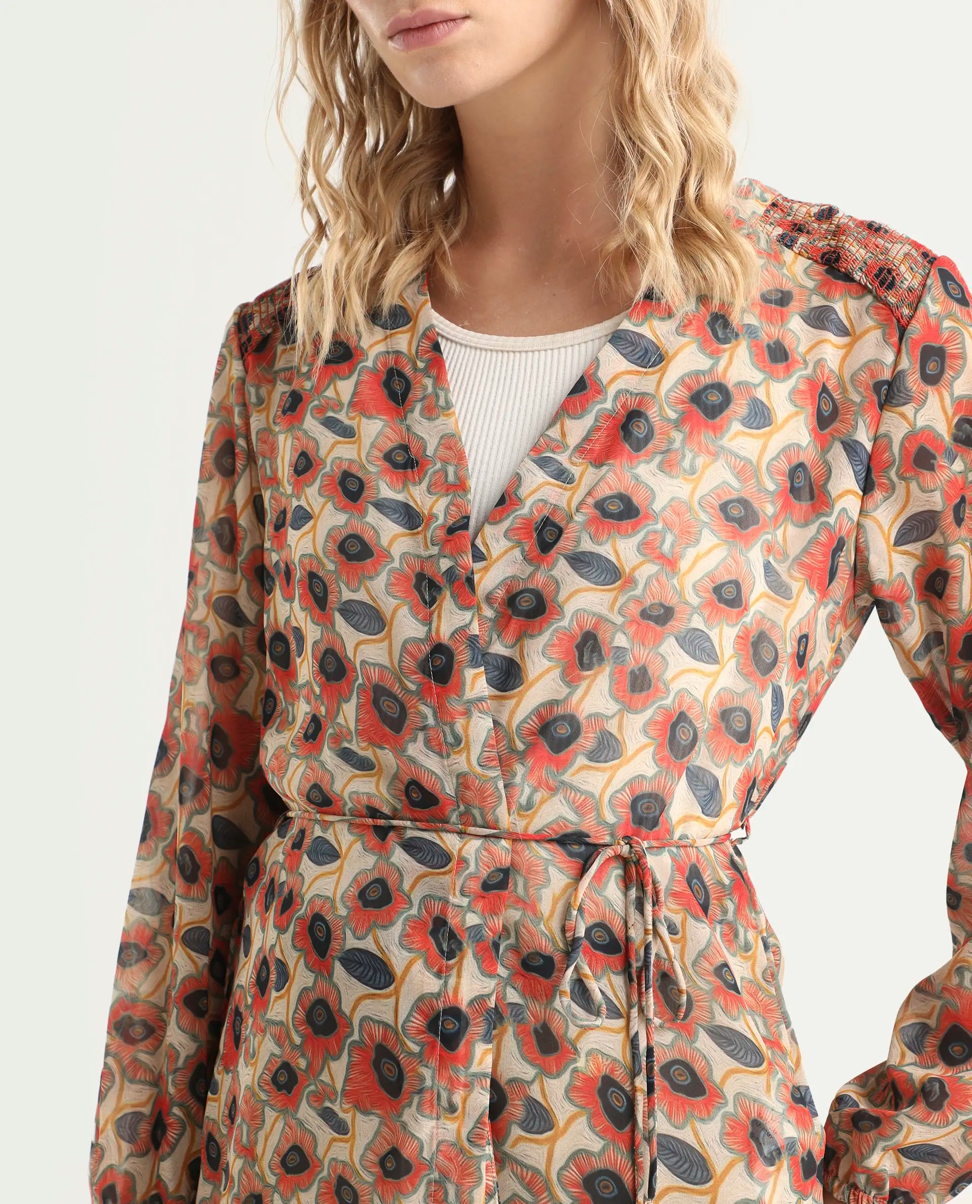 Rareism Women's Posey Multi Polyester V-Neck Floral Print Regular Fit Shrug