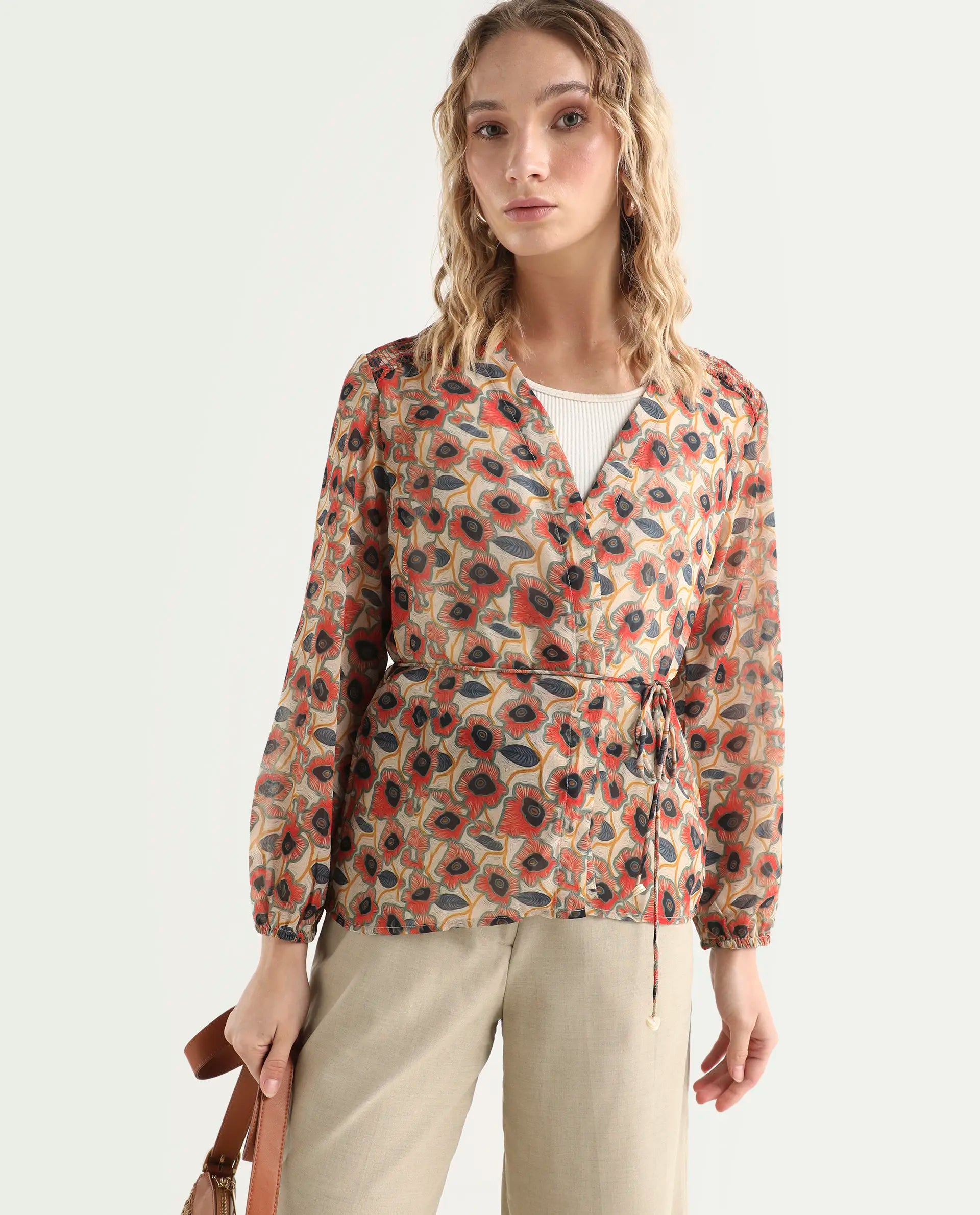 Rareism Women's Posey Multi Polyester V-Neck Floral Print Regular Fit Shrug