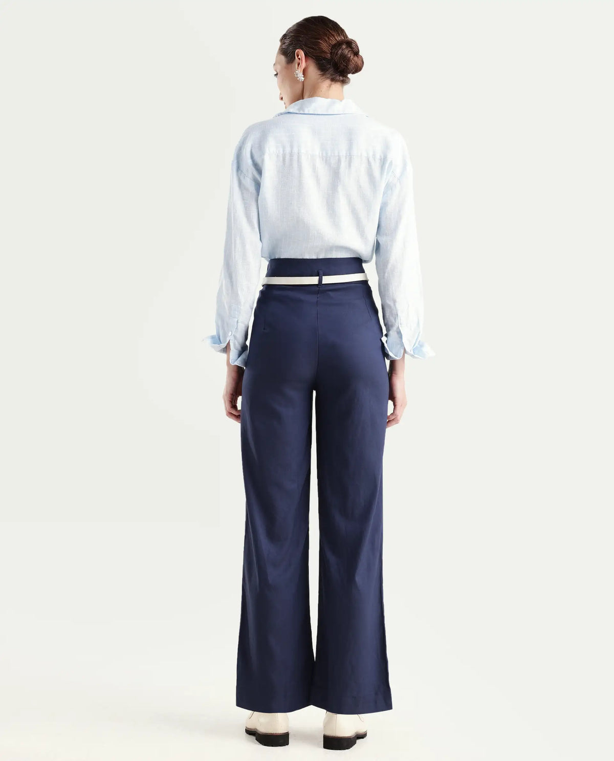 Rareism Women's Evanova Navy Polyester Blend Plain Ankle Length Regular Fit Trouser