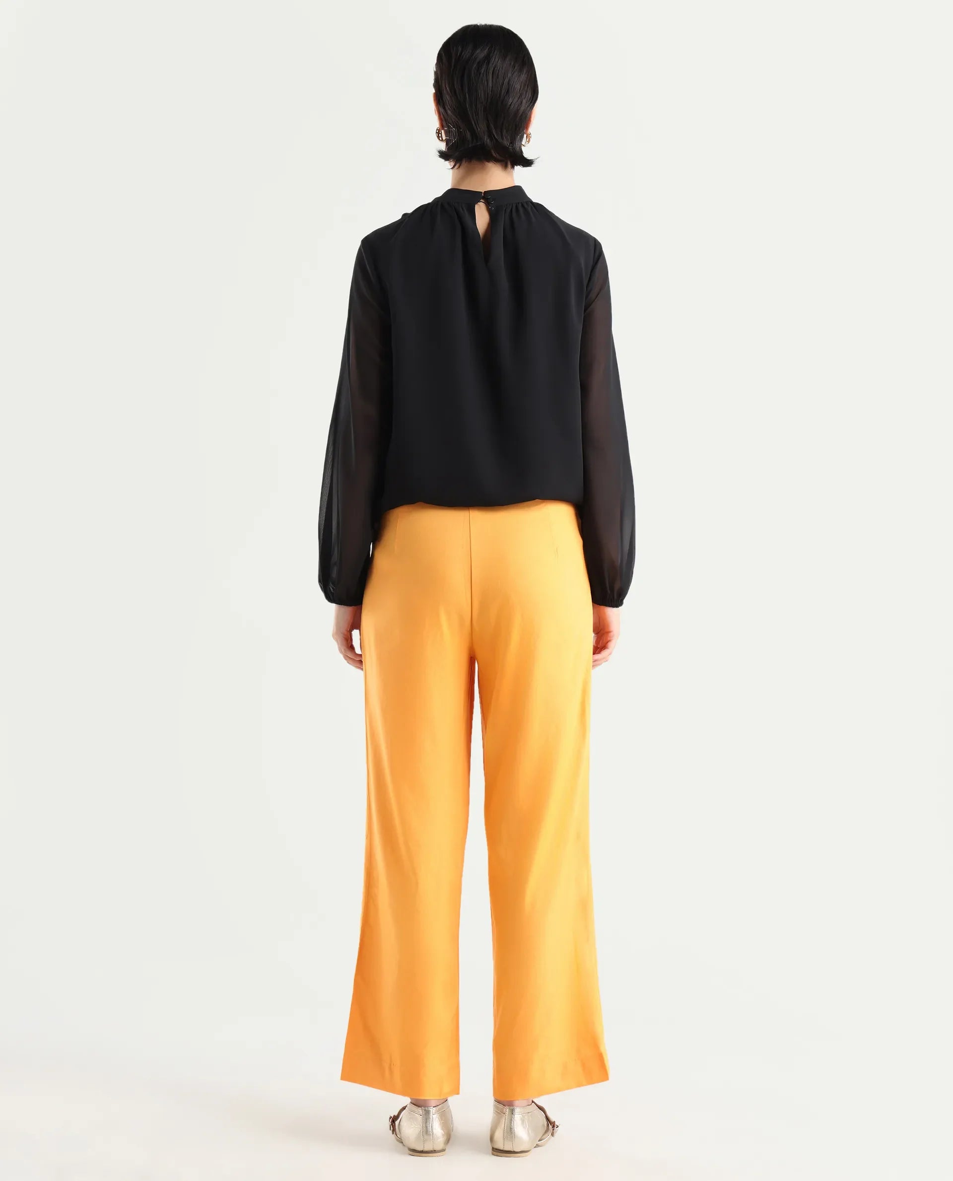 Rareism Women's Evanova Mustard Polyester Blend Plain Ankle Length Regular Fit Trouser