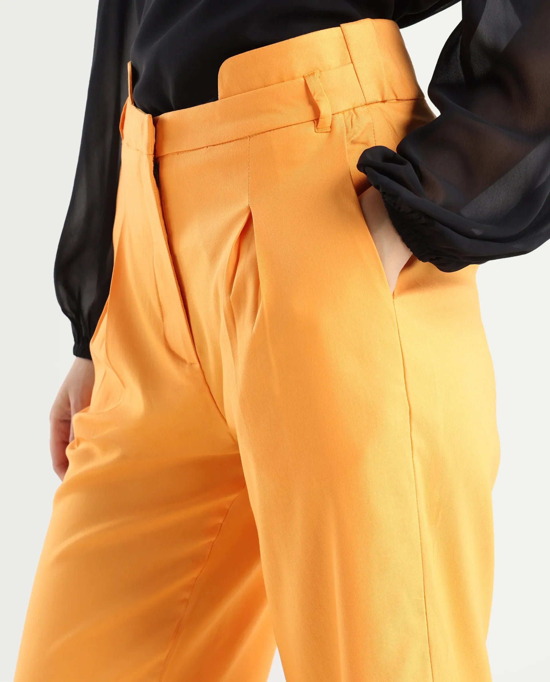 Rareism Women's Evanova Mustard Polyester Blend Plain Ankle Length Regular Fit Trouser