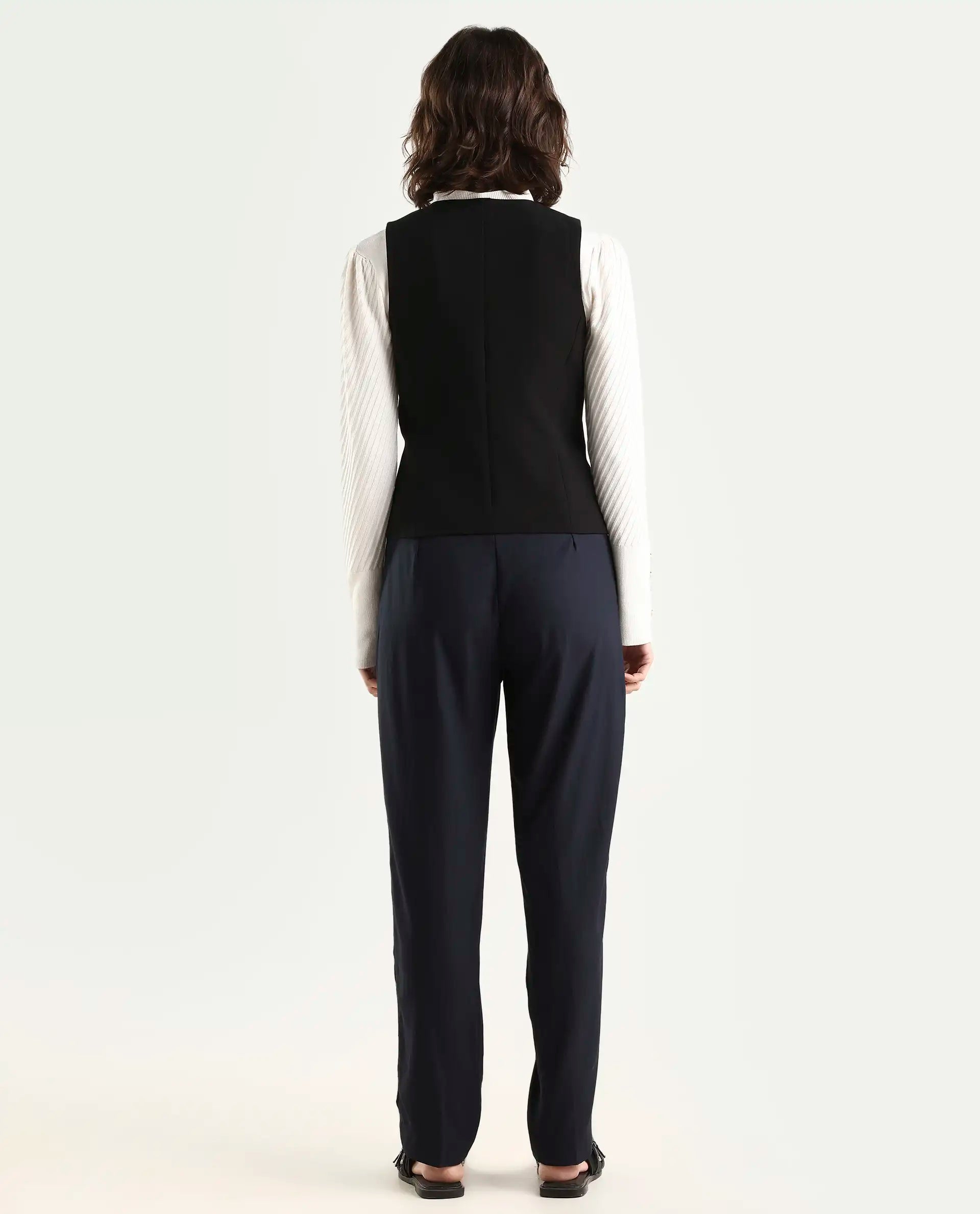 Rareism Women's Rachel Black Polyester Blend Plain Ankle Length Tailored Trouser