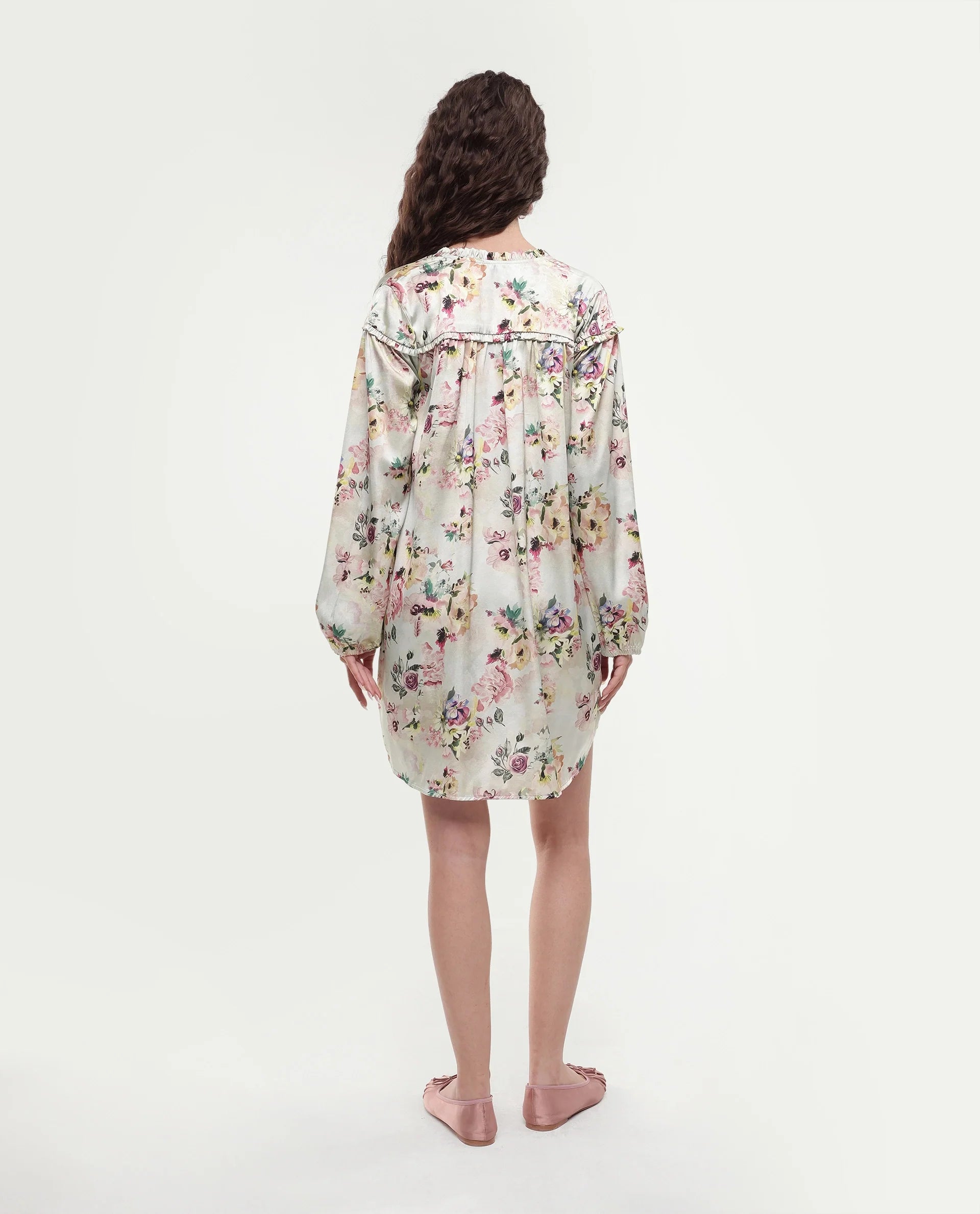 Rareism Women's Penelope Beige Polyester Ruffled Neck Floral Print Mini Regular Fit Dress