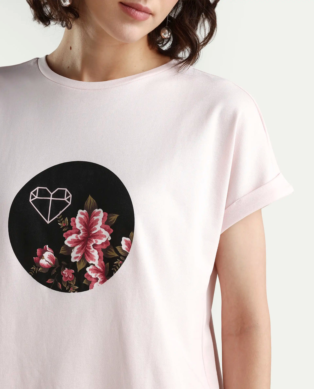 Rareism Women's Vitivus Pink Cotton Crew Neck Graphic Print Regular Fit T-Shirt