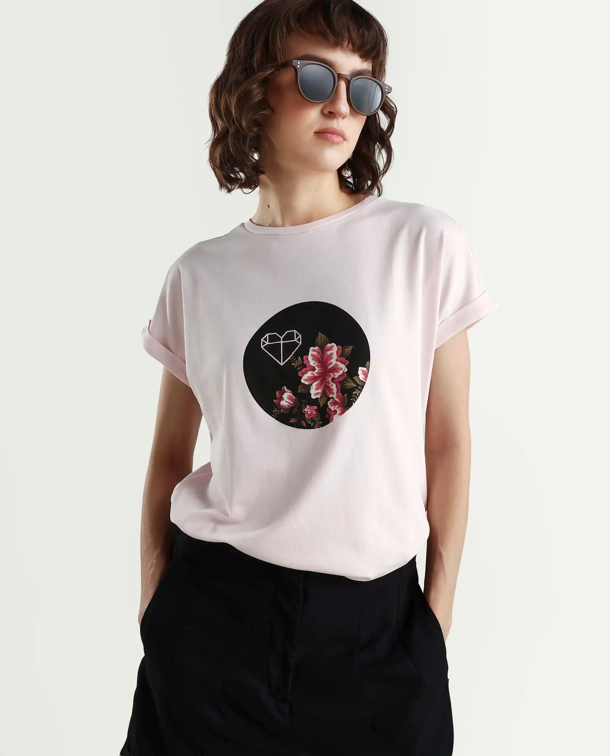 Rareism Women's Vitivus Pink Cotton Crew Neck Graphic Print Regular Fit T-Shirt