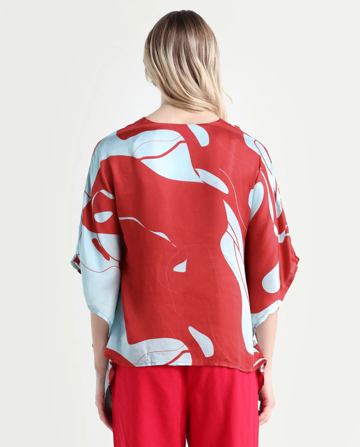 Rareism Women's Alyse Maroon Modal V-Neck Abstract Print Regular Fit Top