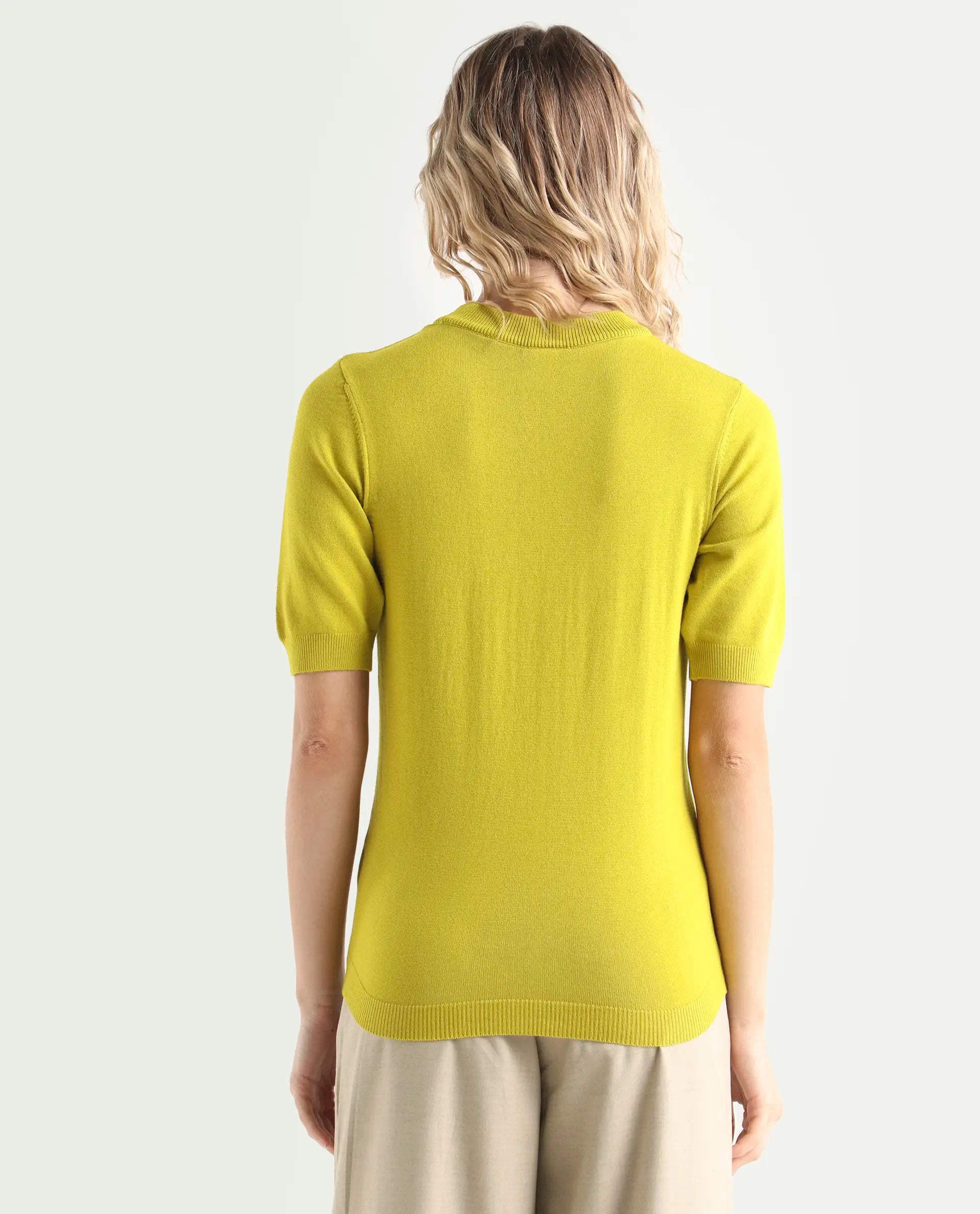 Rareism Women's Rohrdo Light Yellow Viscose Crew Neck Plain Regular Fit Sweater