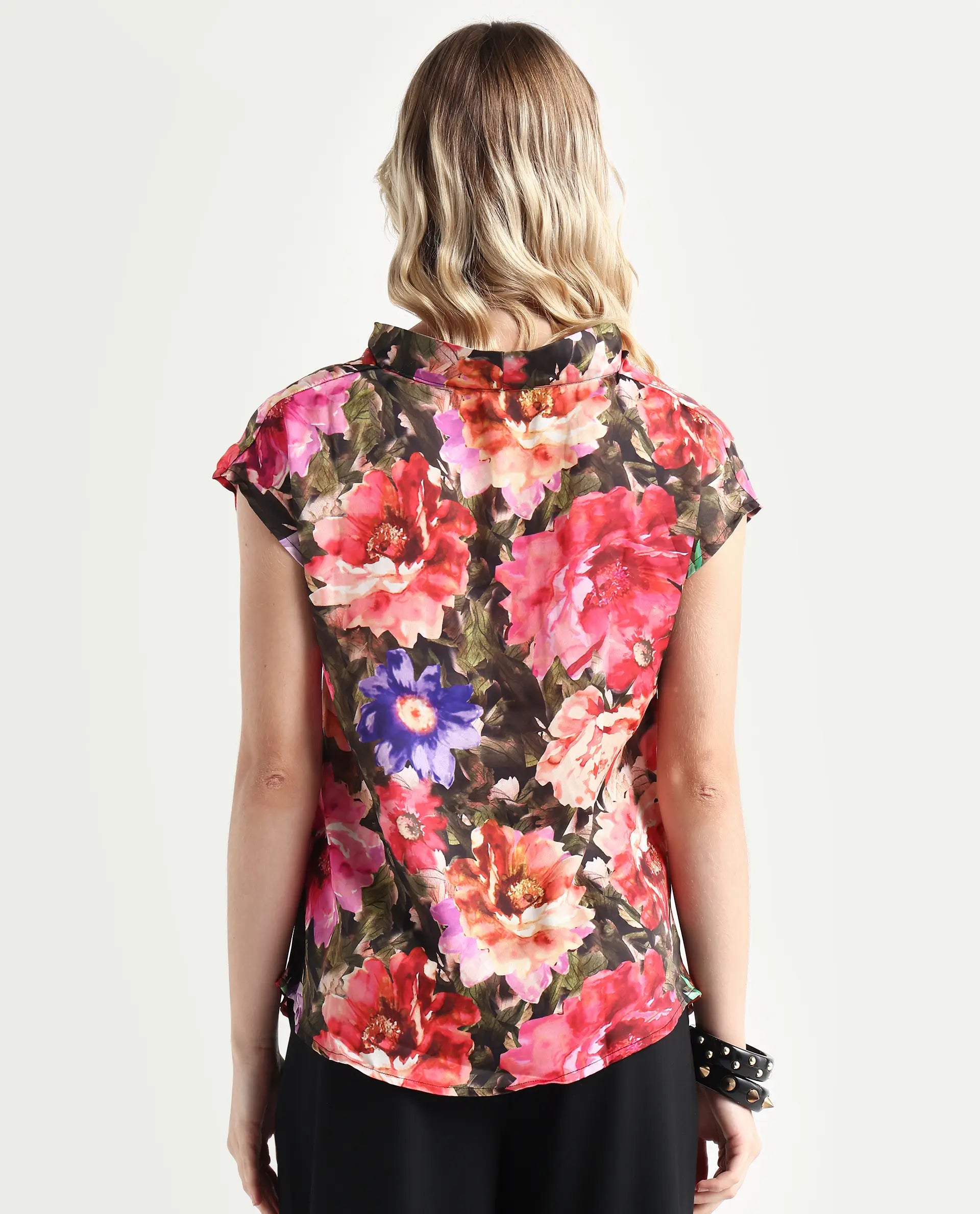 Rareism Women's Arturo Multi Polyester Cowl Neck Floral Print Extended Sleeves Regular Fit Top