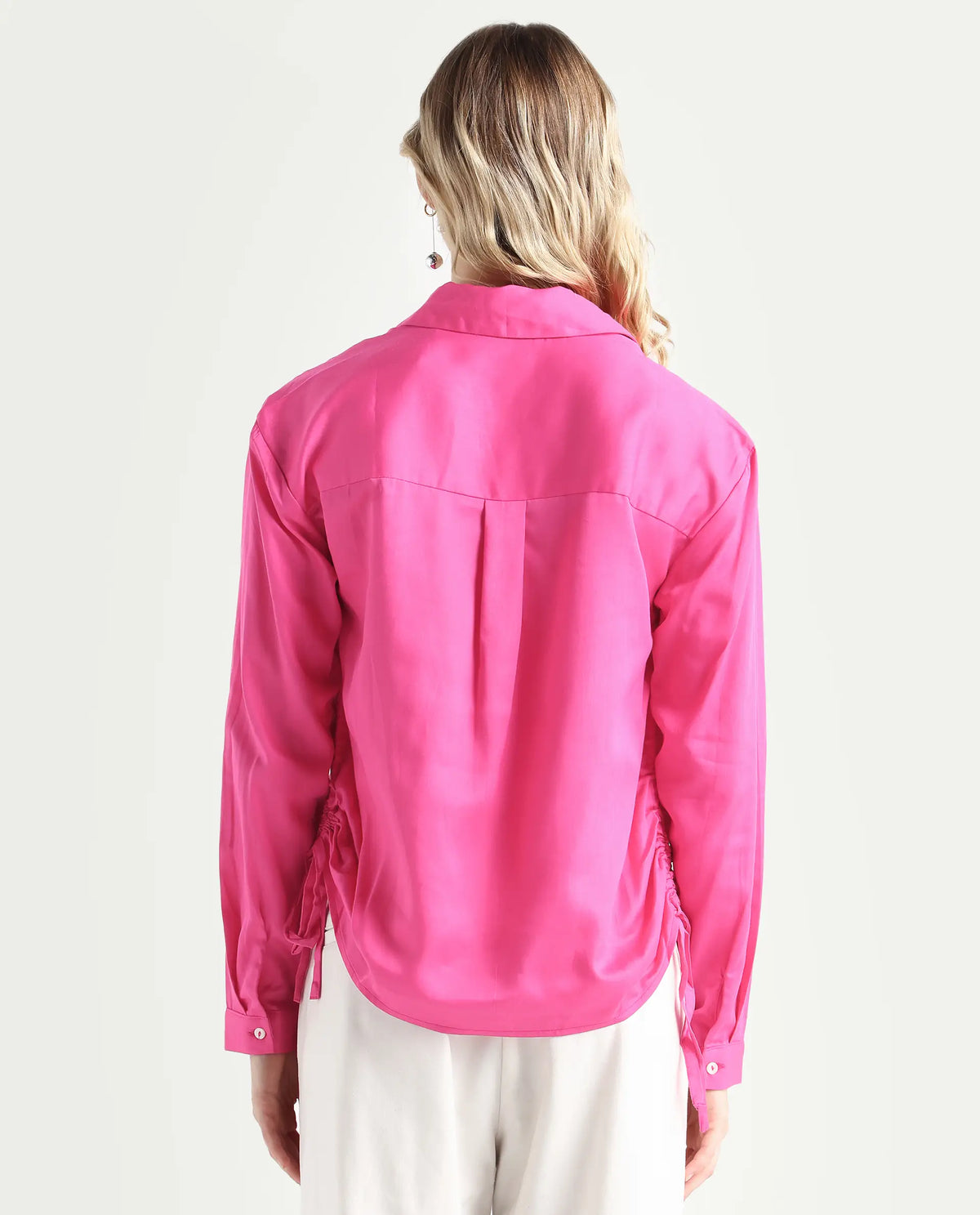 Rareism Women's Avocado Pink Cotton Spread Collar Plain Regular Fit Top