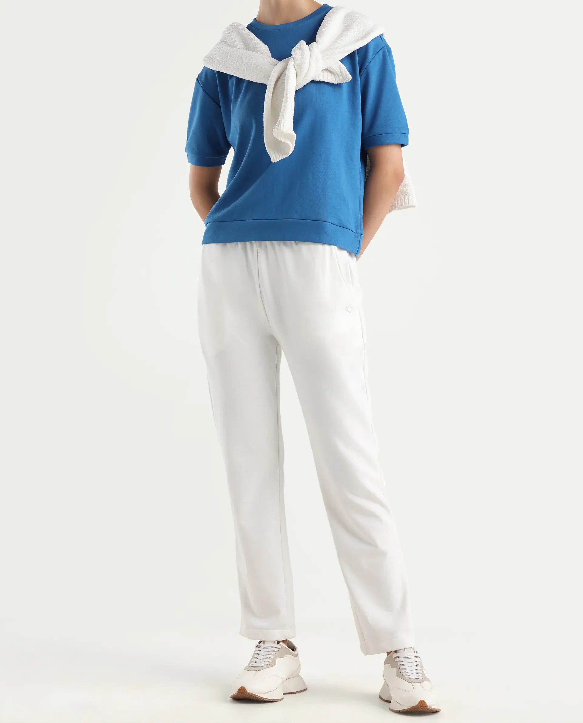 Rareism Women's Fronk Off White Polyester Blend Plain Ankle Length Tailored Track Pant