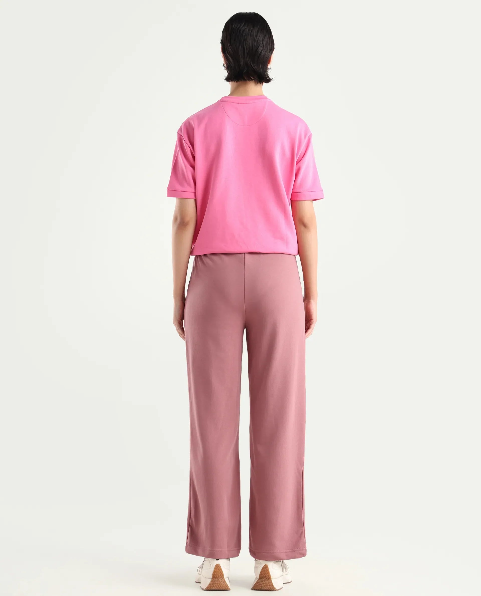 Rareism Women's Pazoo T Dusky Pink Cotton Blend Plain Ankle Length Flared Track Pant