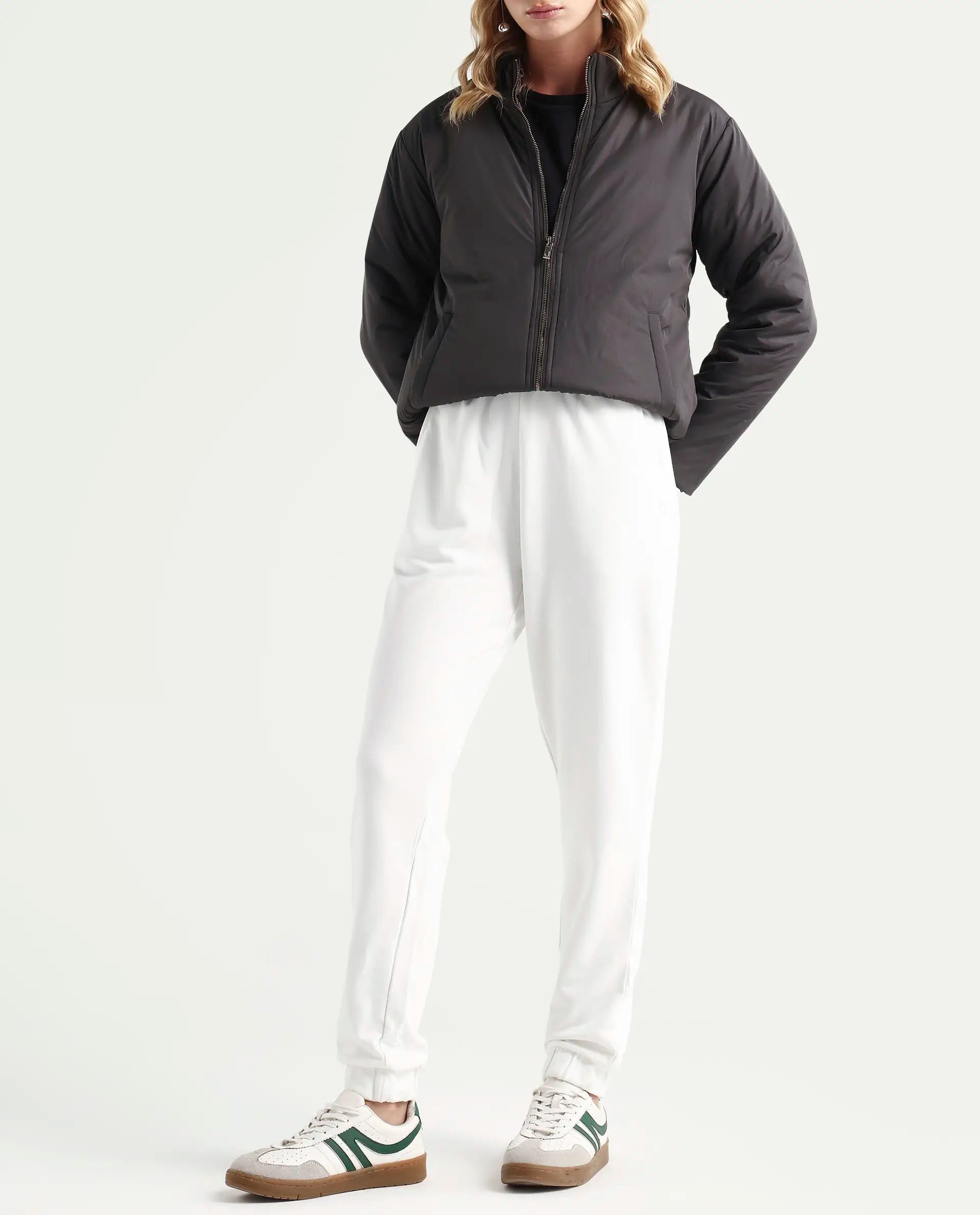 Rareism Women's Terac T Off White Polyester Blend Plain Ankle Length Regular Fit Track Pant