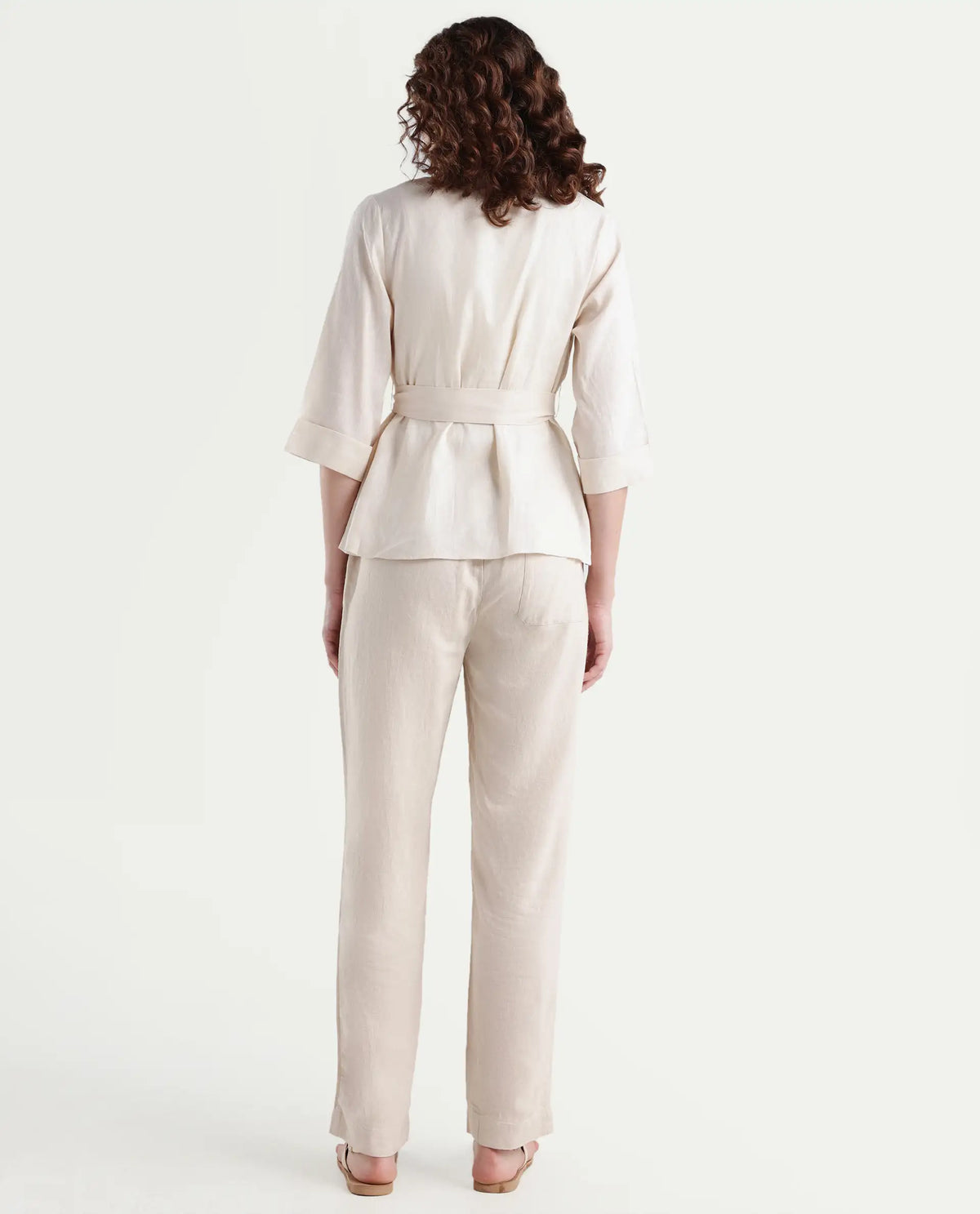 Rareism Women's Costa-B Light Beige Linen Plain Ankle Length Tapered Trouser