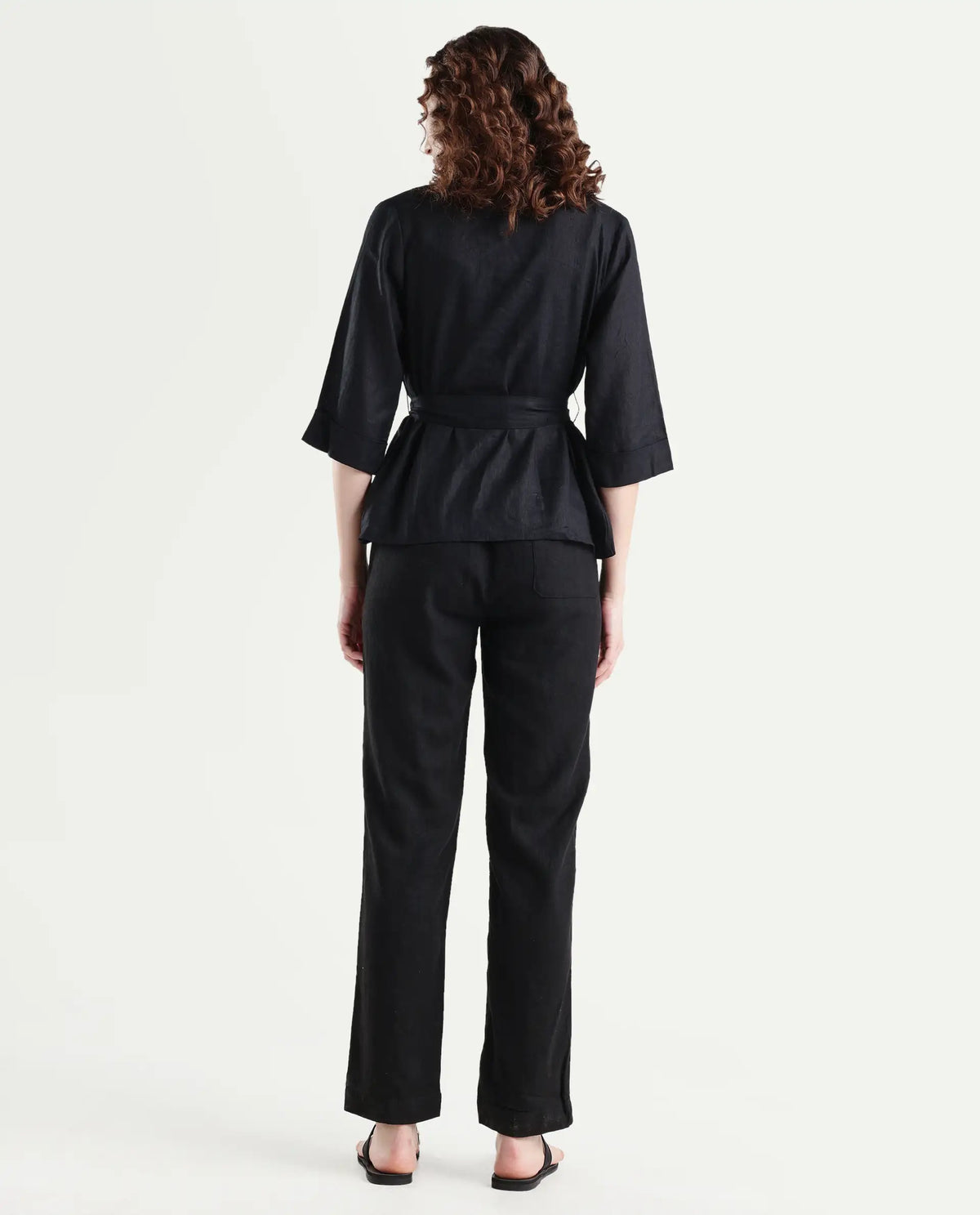 Rareism Women's Costa-B Black Linen Plain Ankle Length Tapered Trouser