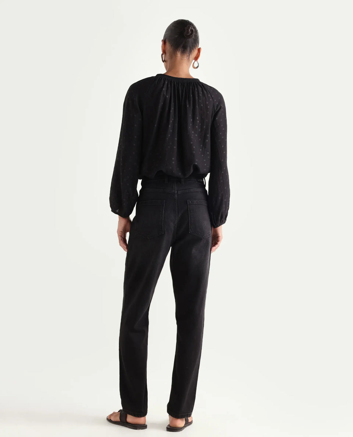 Rareism Women's Loreto Black Cotton Blend Plain Ankle Length Mom Fit Jeans