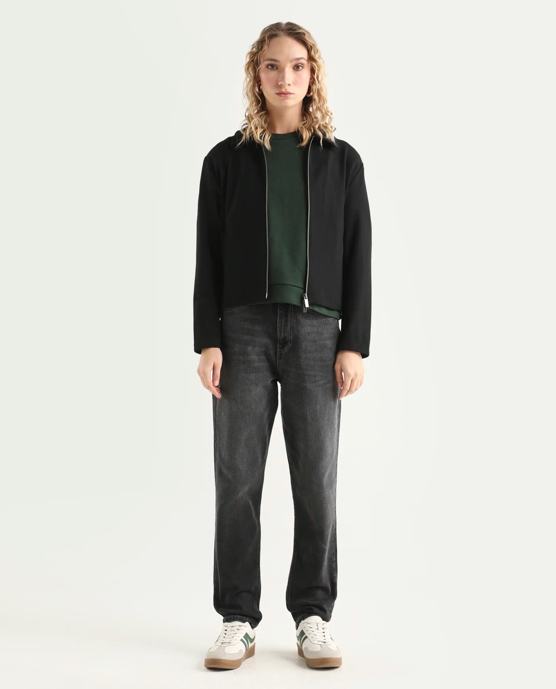 Rareism Women's Loreto Grey Cotton Blend Plain Ankle Length Mom Fit Jeans