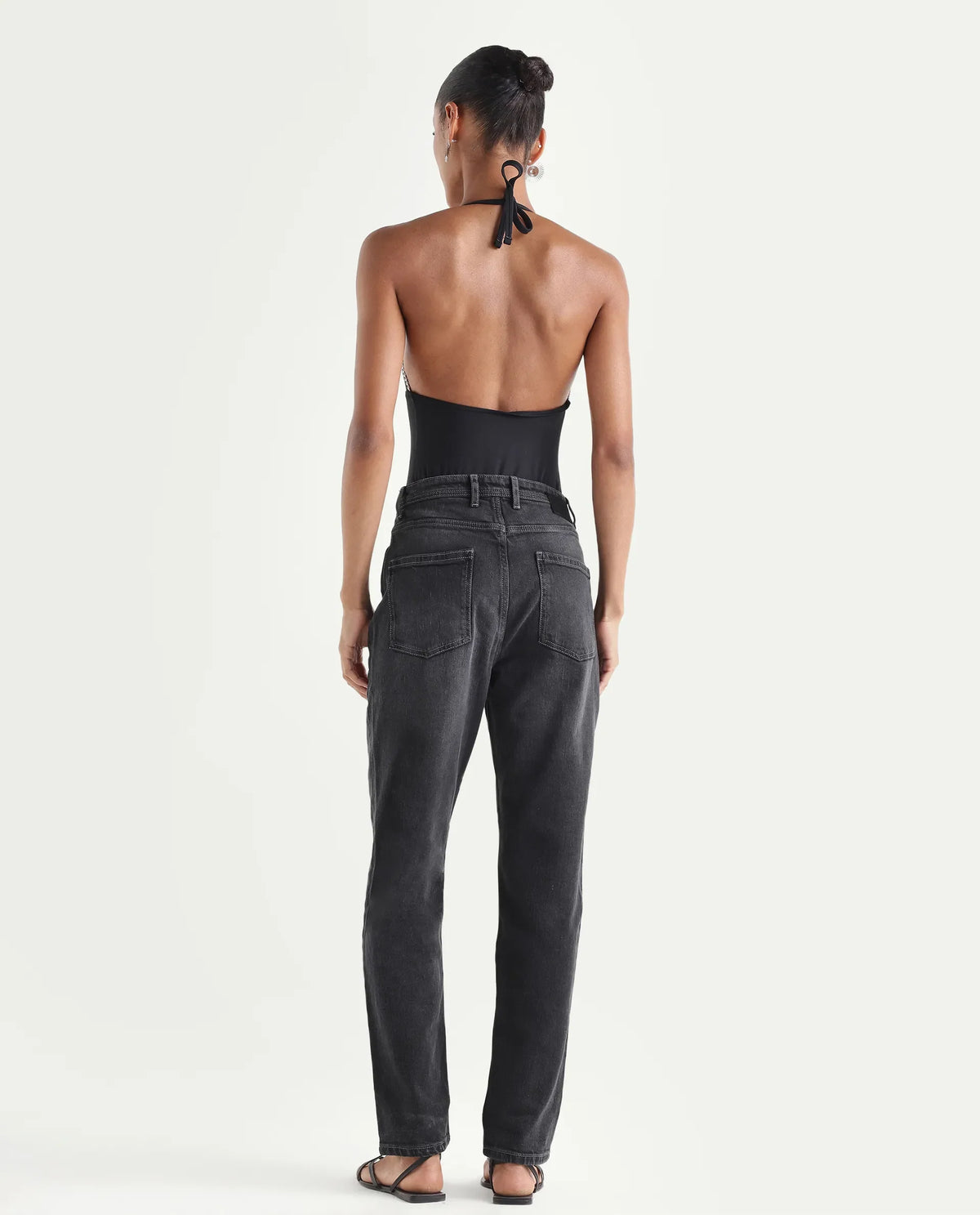 Rareism Women's Loreto Grey Cotton Blend Plain Ankle Length Mom Fit Jeans