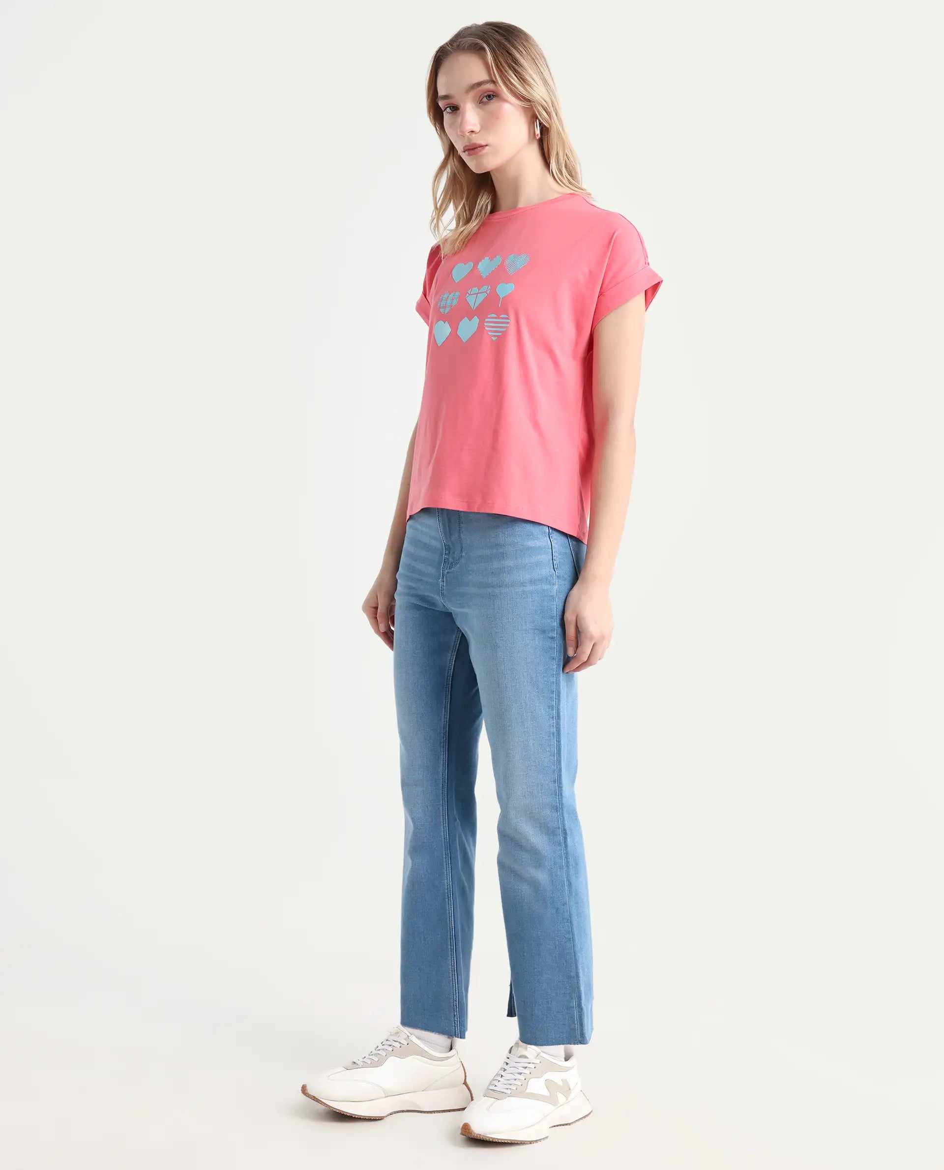 Rareism Women's Winona Pastel Blue Cotton Blend Plain Ankle Length Crop Flare Jeans