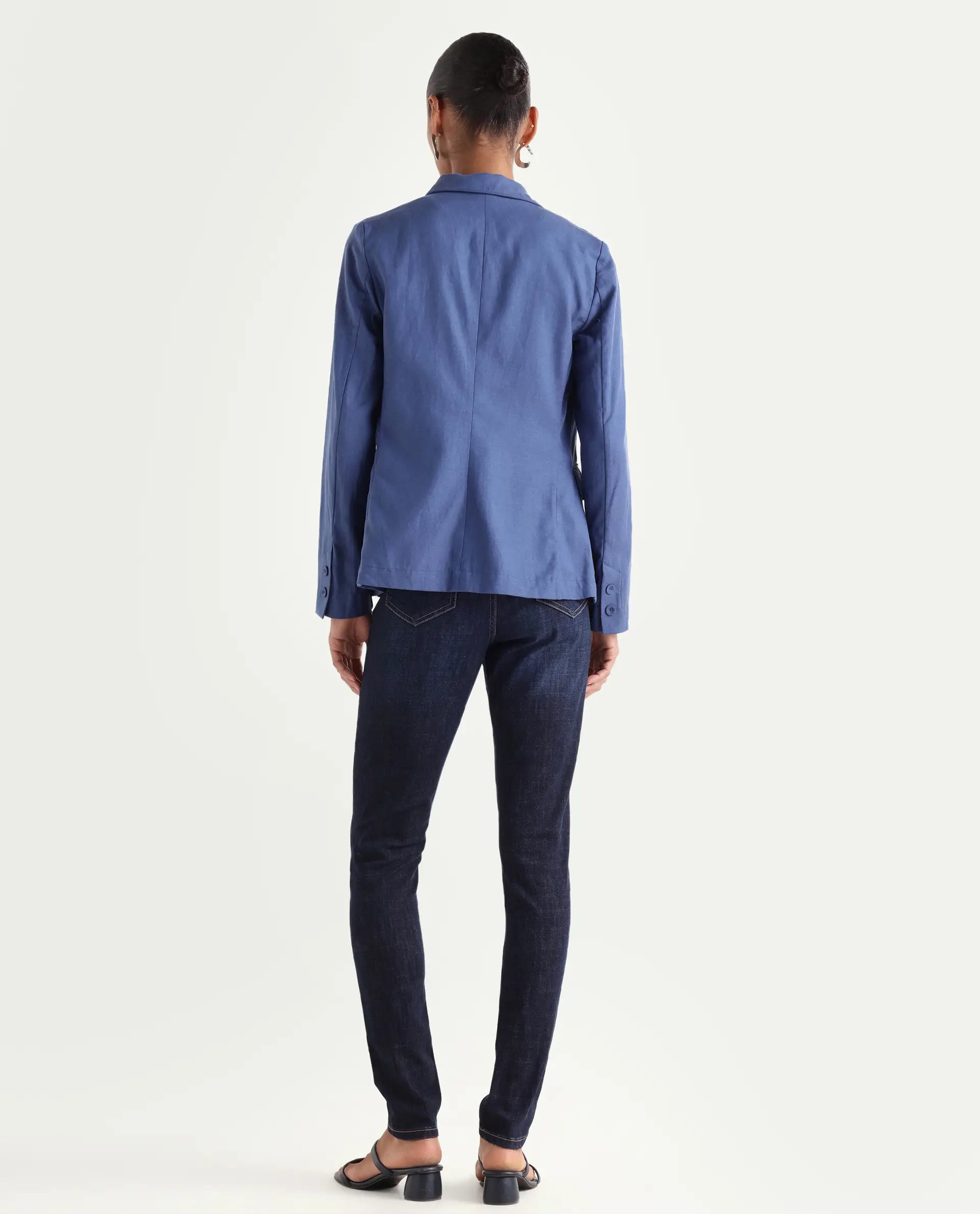 Rareism Women's Zaisho Dark Blue Cotton Blend Plain Ankle Length Sleek Skinny Fit Jeans