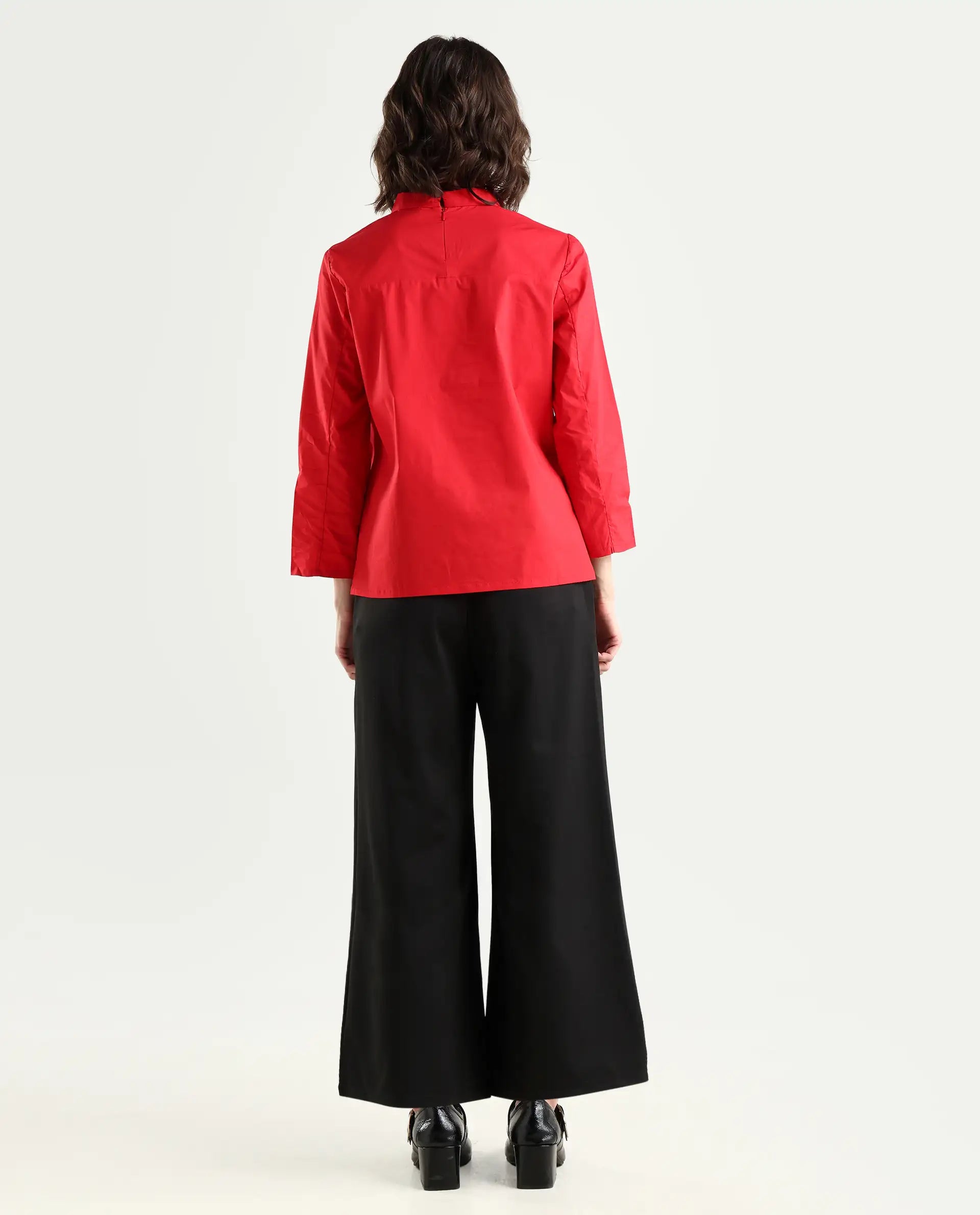 Rareism Women's Shoyo Black Polyester Plain Midi Flared Trouser