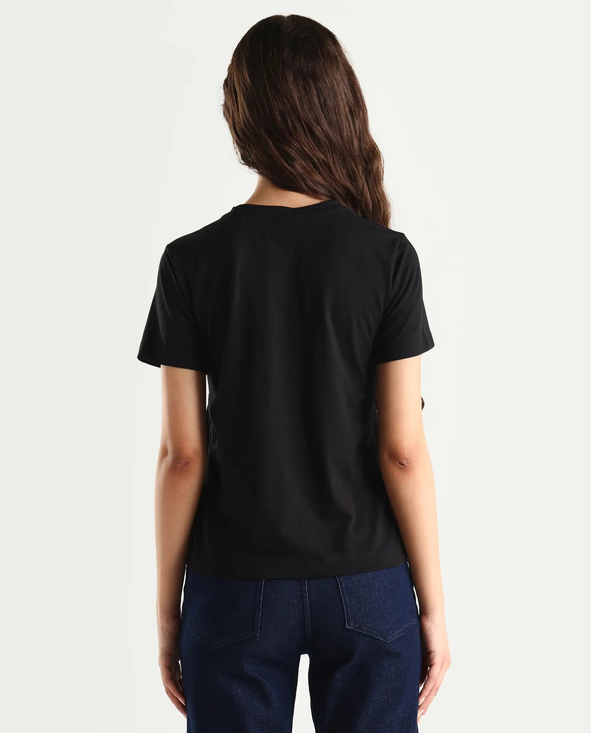 Rareism Women's Cotton Blend Crew Neck Graphic Print Regular Fit T-Shirt