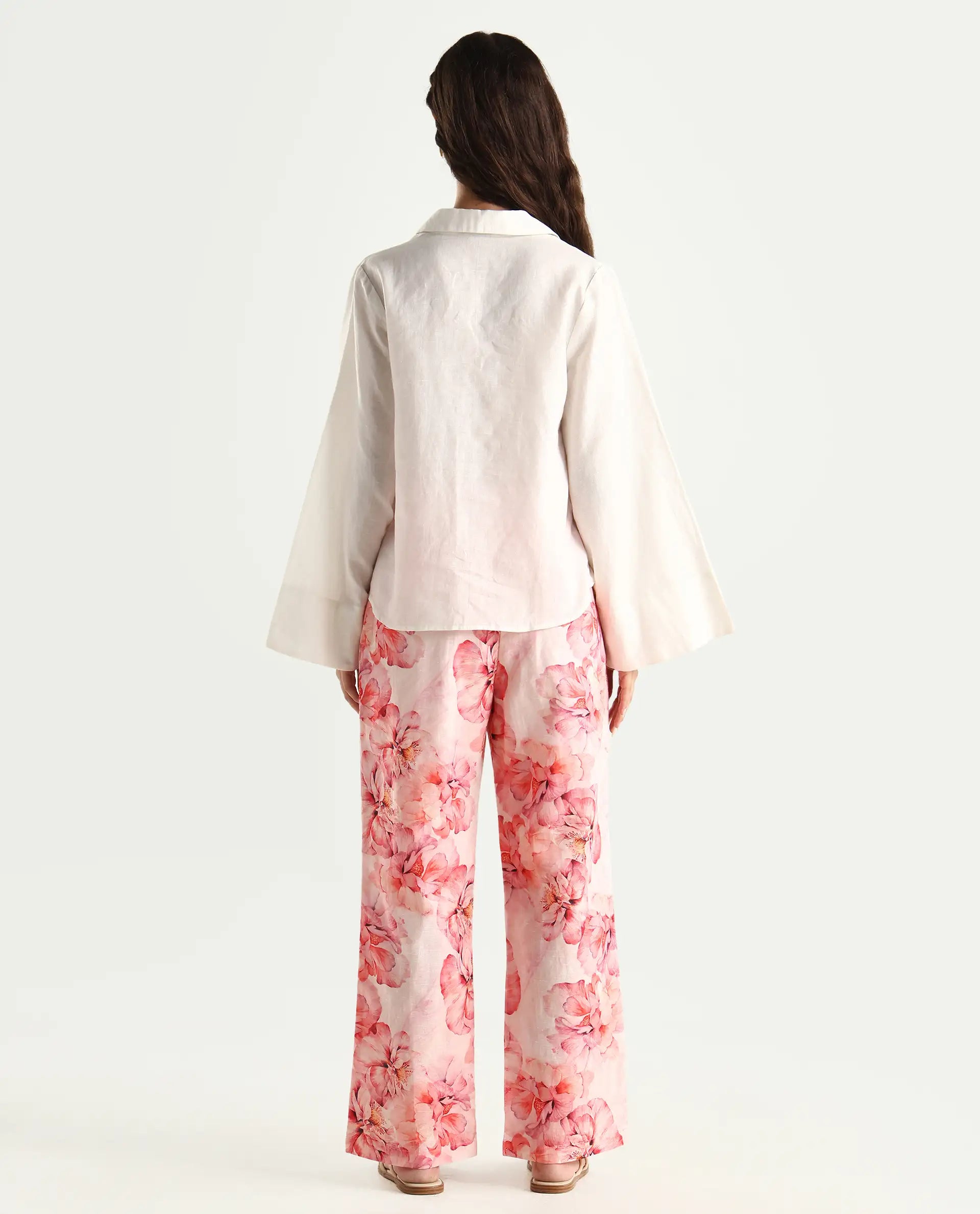 Rareism Women's Quzal Pink Cotton Blend Floral Print Ankle Length Straight Fit Trouser