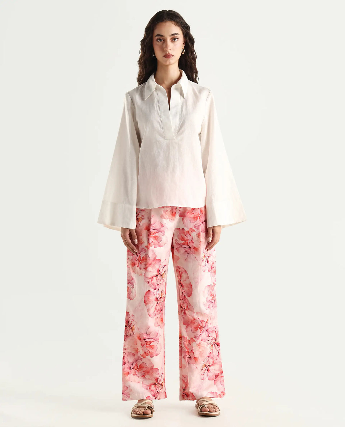 Rareism Women's Quzal Pink Cotton Blend Floral Print Ankle Length Straight Fit Trouser