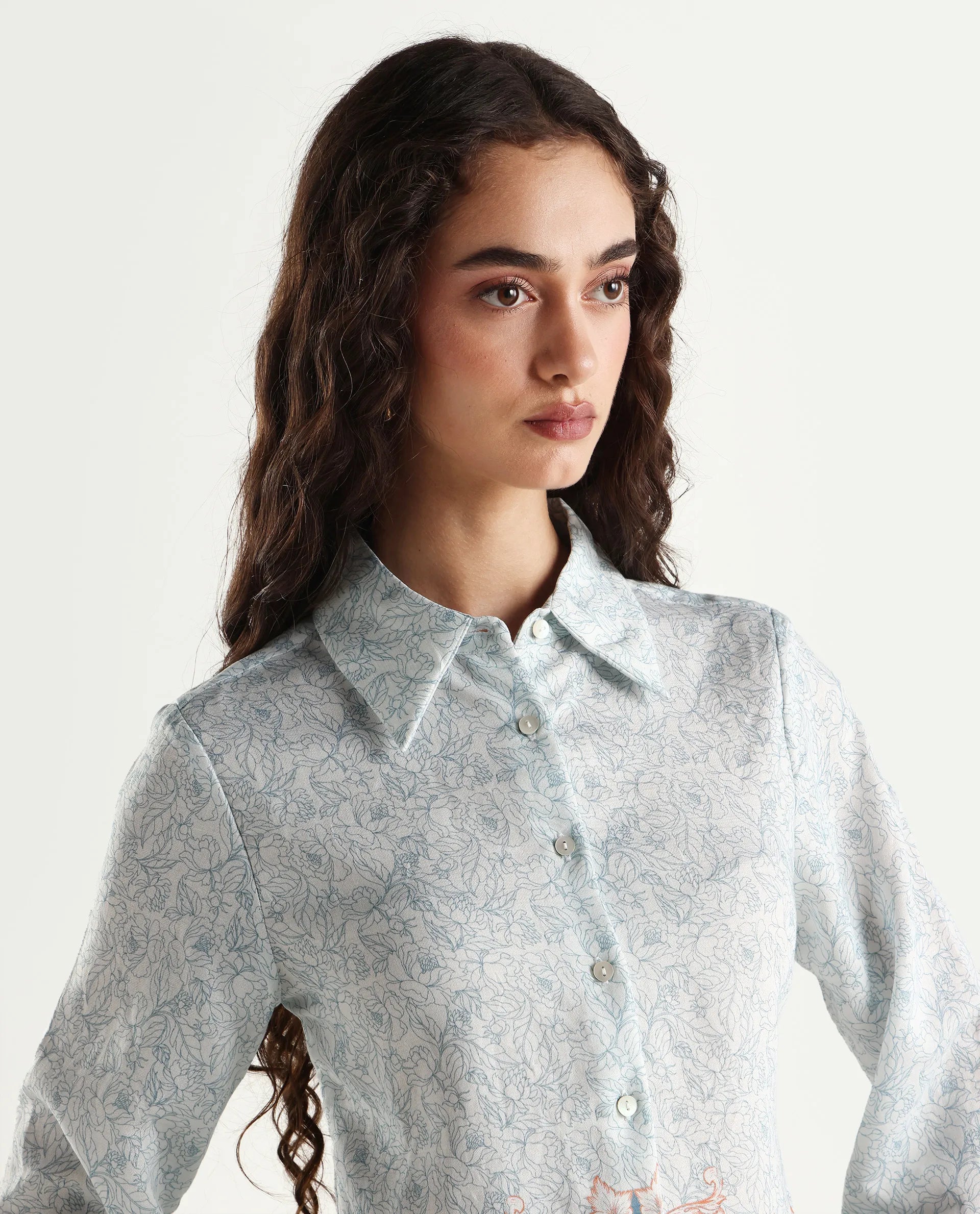 Rareism Women's Sesent Light Multi Viscose Blend Drop Collar Tropical Print Cuffed Sleeve Regular Fit Top