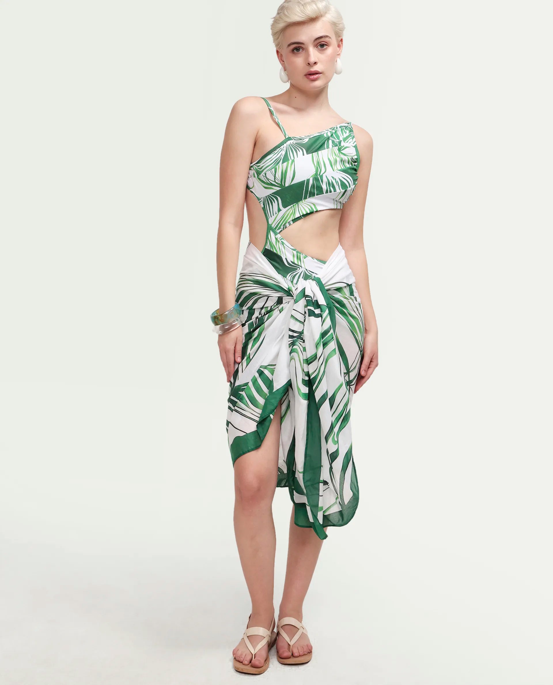 Rareism Women's Daphy Green Abstract Print Scarf