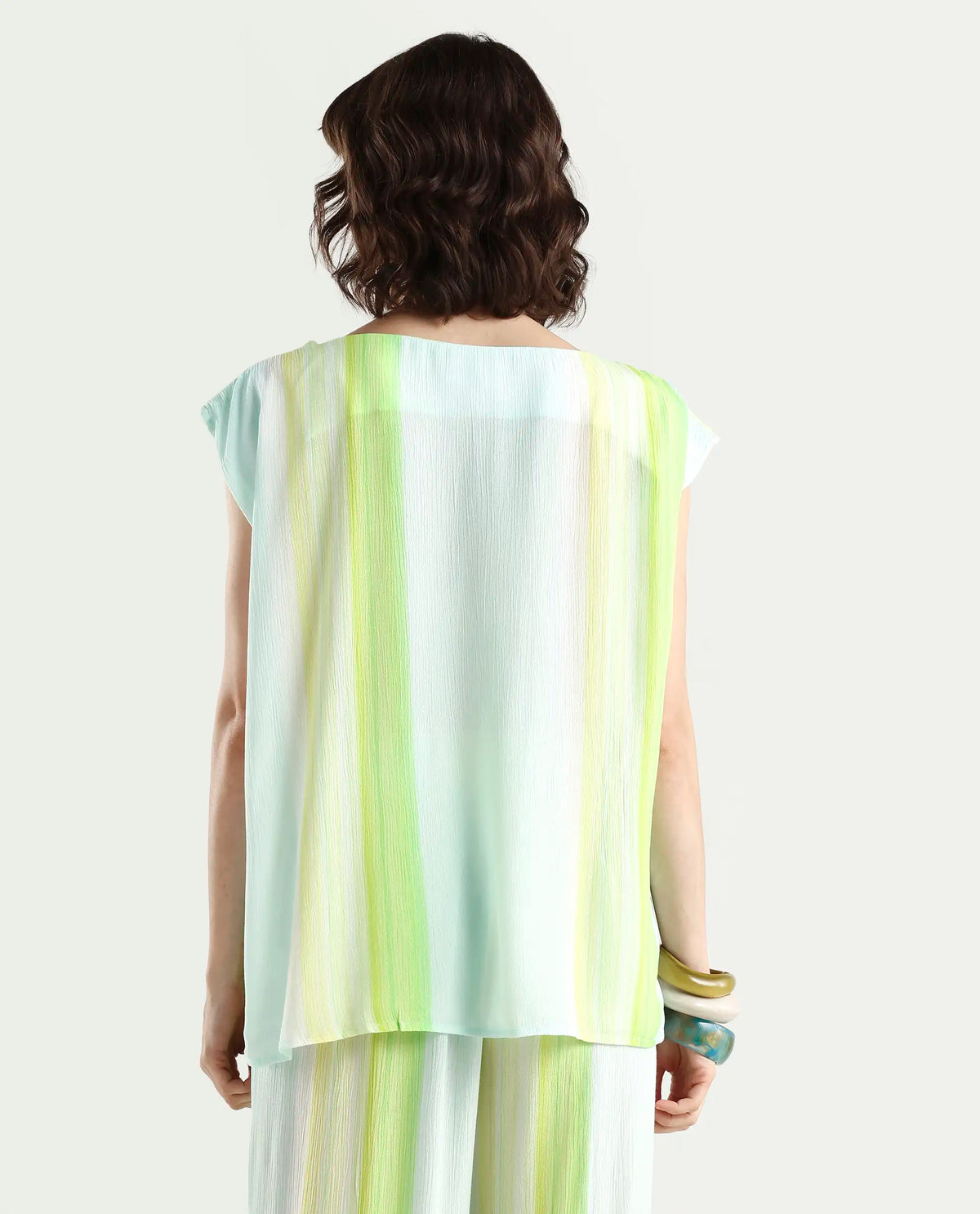 Rareism Women's Yadot-T Multi Rayon Crew Neck Striped Sleeveless Boxy Fit Top