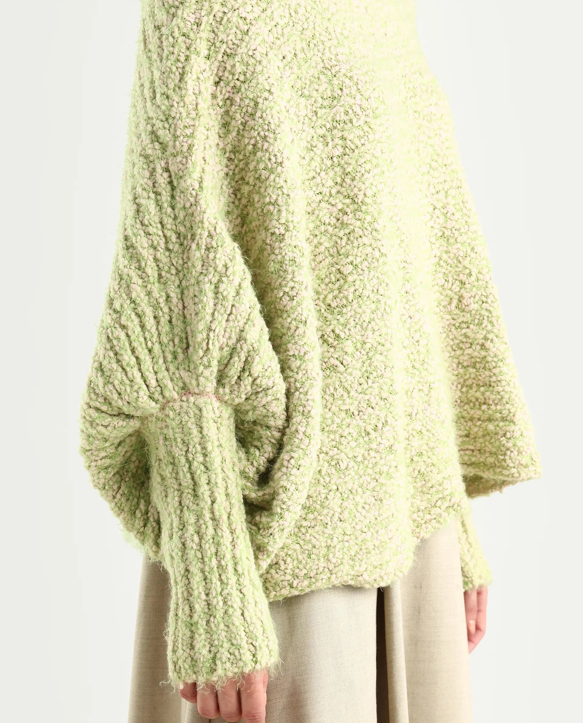 Rareism Women's Taro Dusky Green Polyester Off Shoulder Dyed Relaxed Fit Sweater