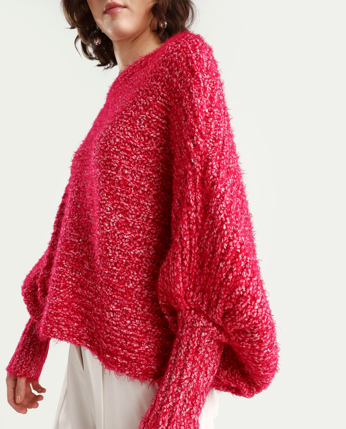 Rareism Women's Taro Dark Red Polyester Off Shoulder Dyed Relaxed Fit Sweater