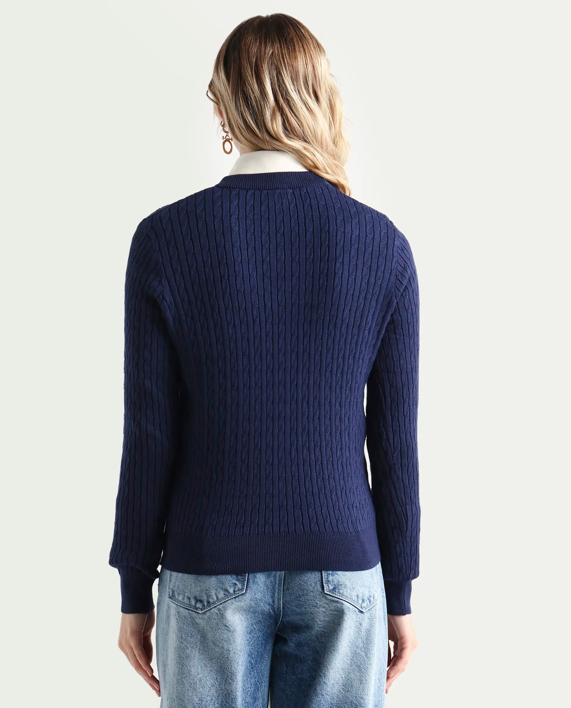 Rareism Women's Izmit Navy Viscose V-Neck Plain Regular Fit Top