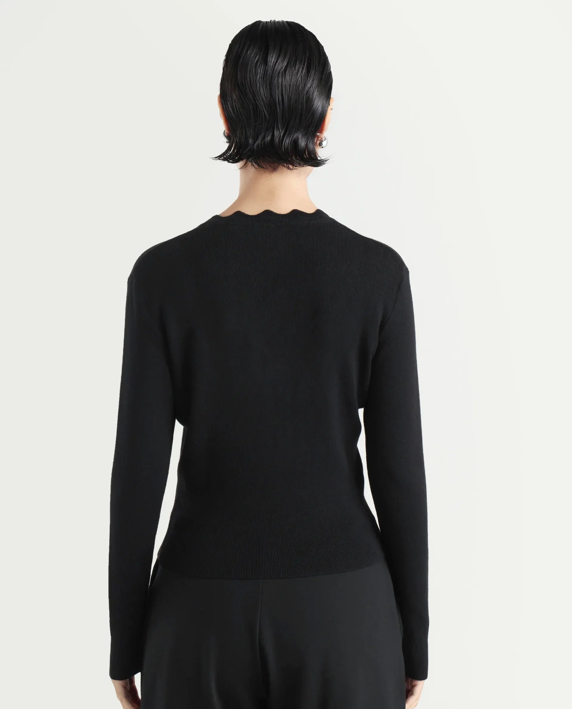 Rareism Women's Pendik Black V-Neck Plain Regular Fitted Top