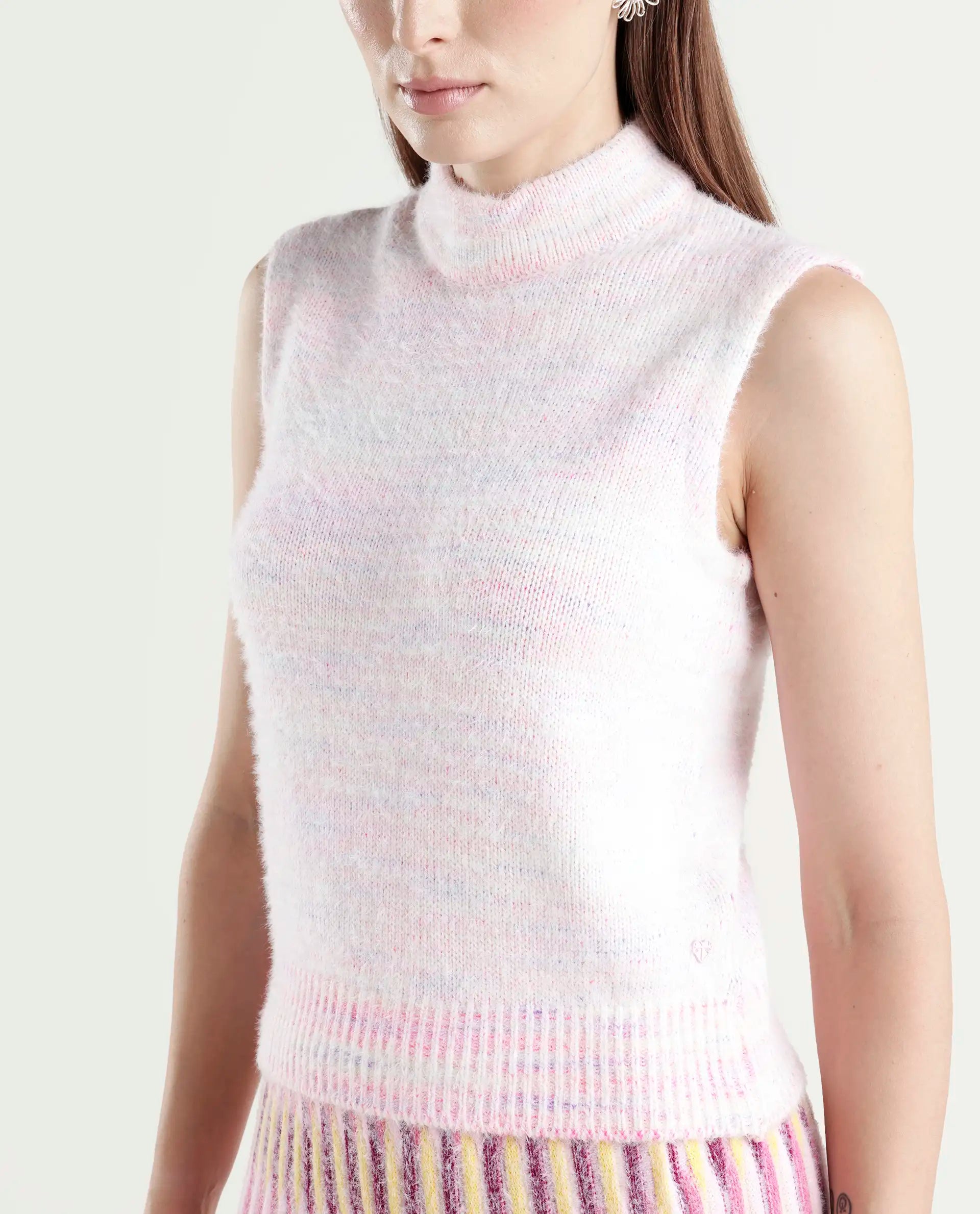 Rareism Women's Shenpa T Multi Nylon High Neck Ombre Sleeveless Regular Fit Top