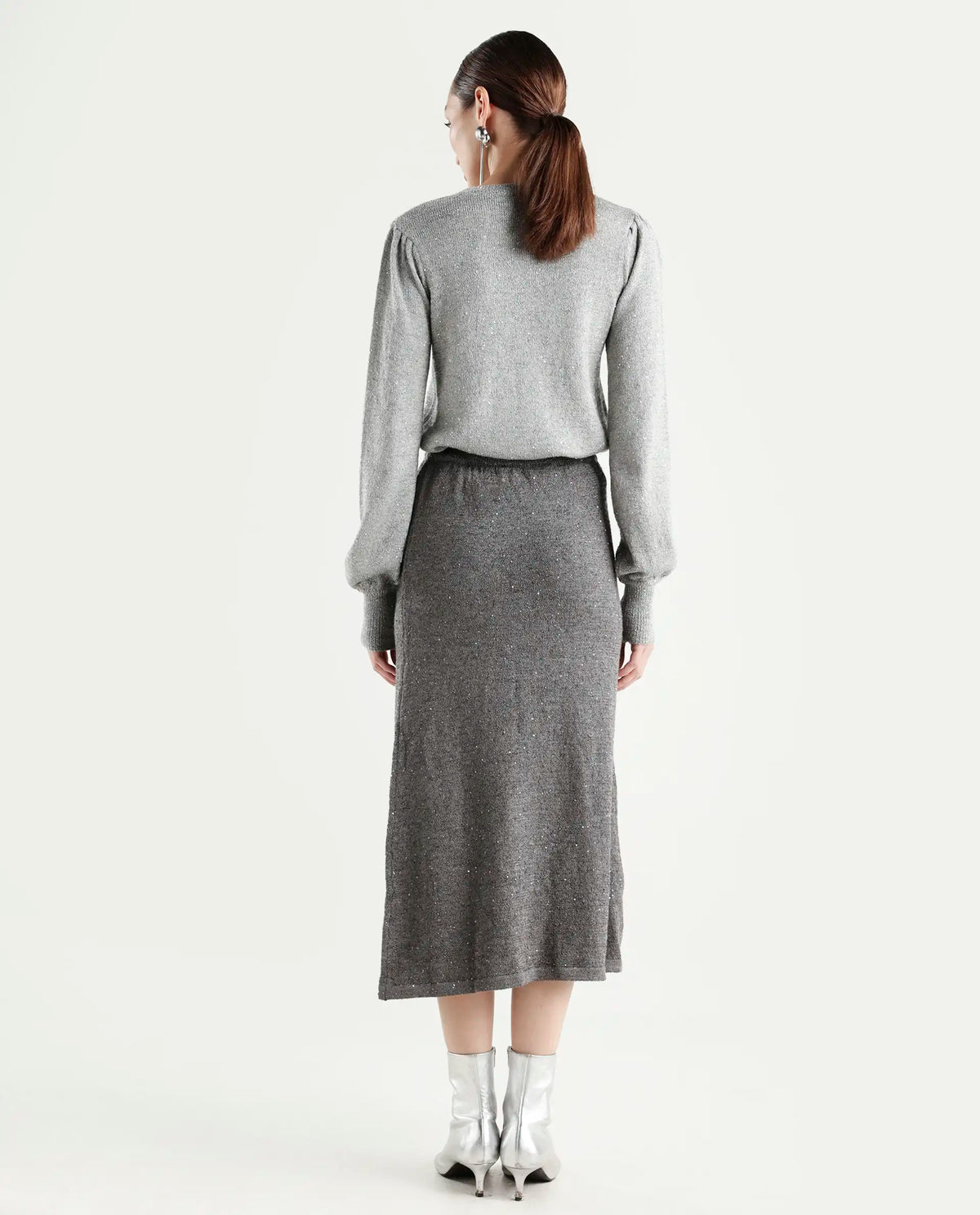 Rareism Women's Adiyaman B Dark Grey Polyester Plain Midi A-Line Skirt