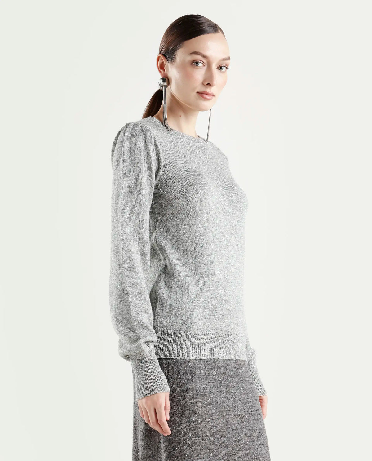 Rareism Women's Adiyaman T Grey Polyester Crew Neck Plain Regular Fit Sweater