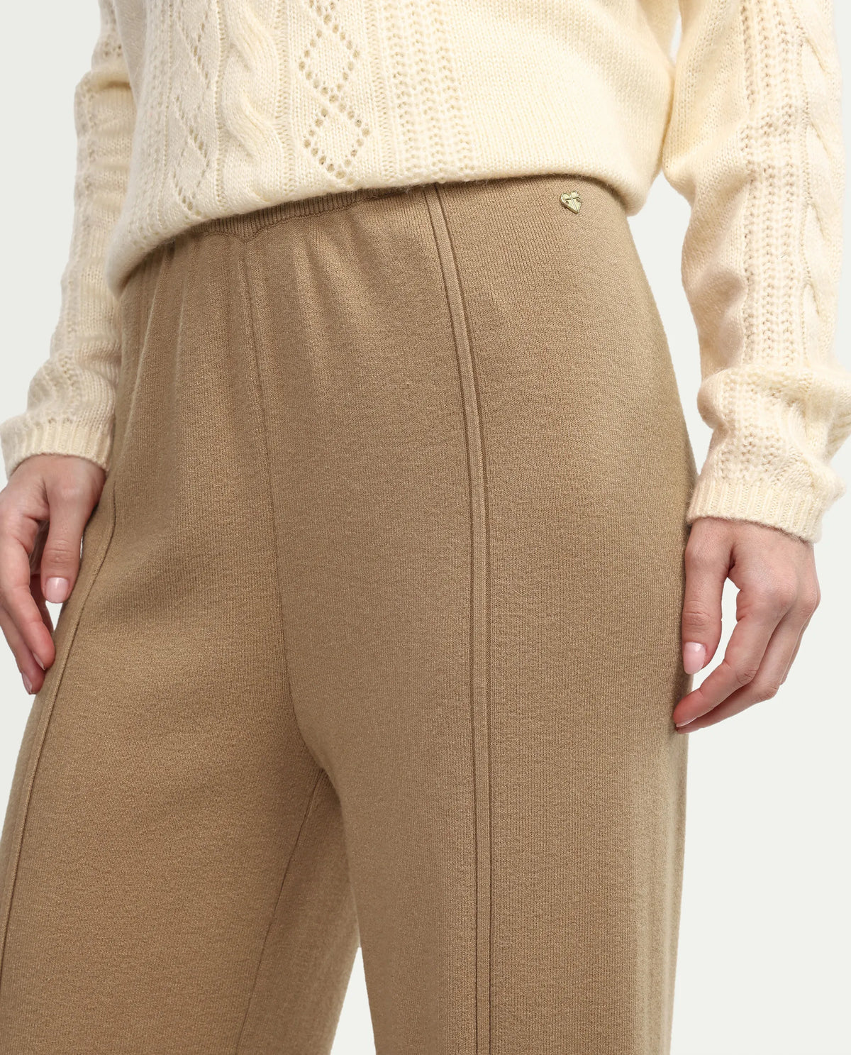 Rareism Women's Omerli B Beige Viscose Plain Ankle Length Straight Fit Trouser