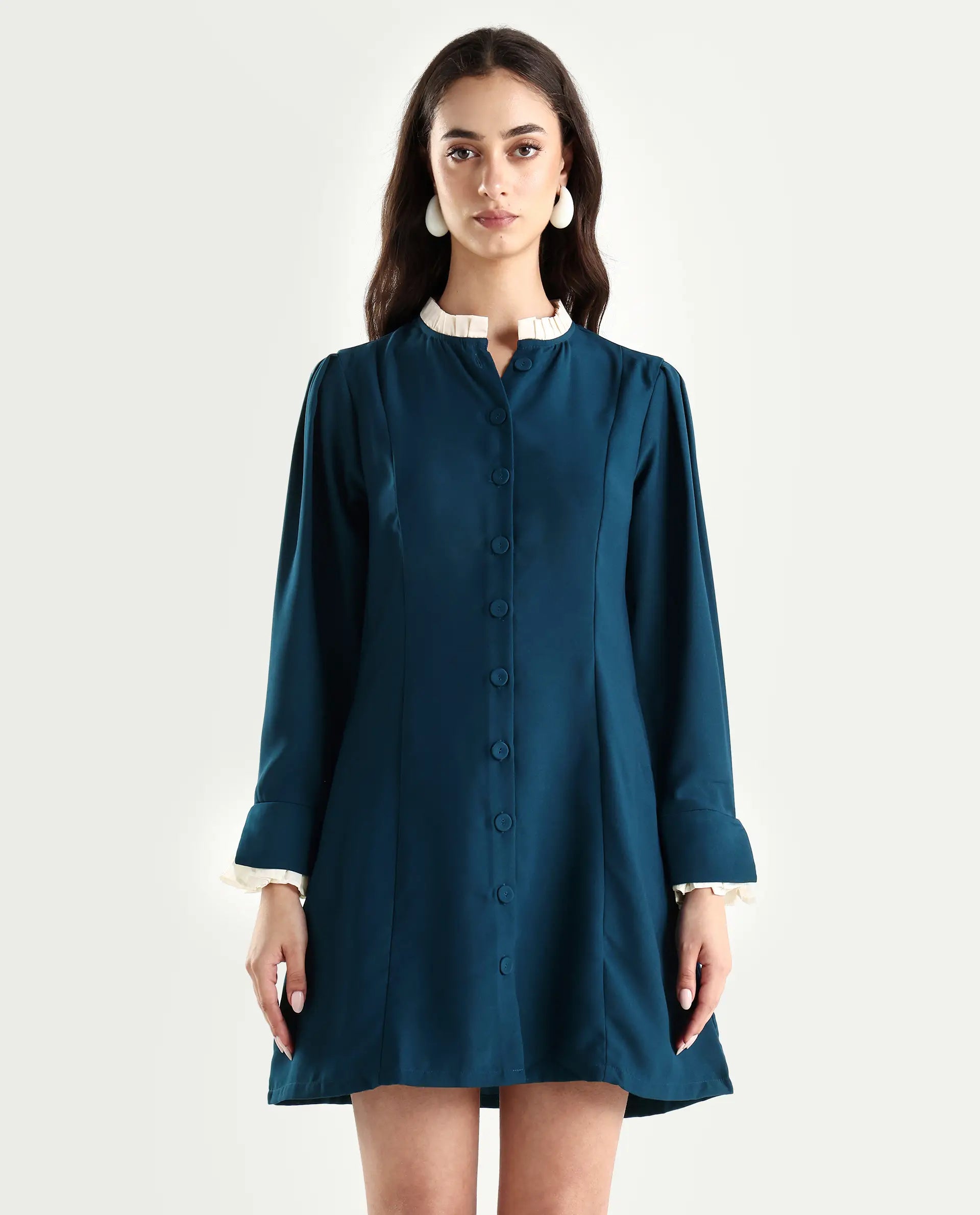 Rareism Women's Bayburt Teal Satin Sweetheart Neck Plain Knee Length Straight Fit Dress