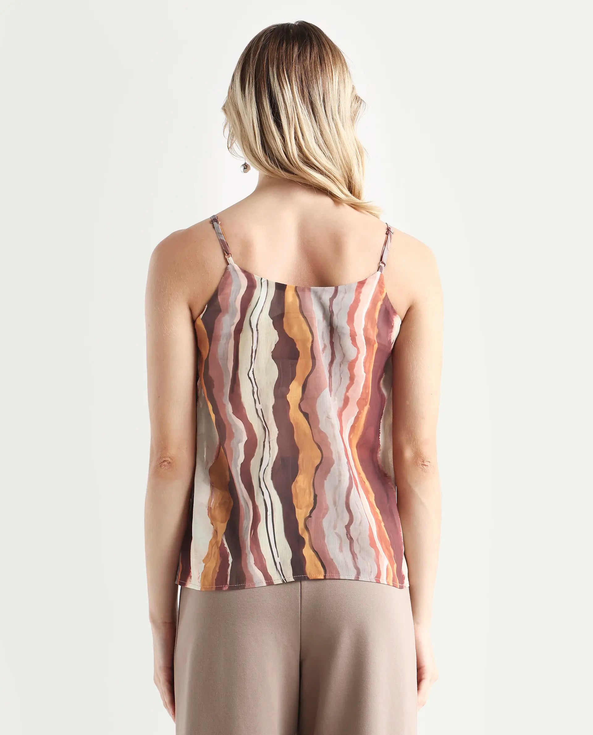 Rareism Women's Molp Multi Polyester V-Neck Abstract Print Sleeveless Regular Fit Top