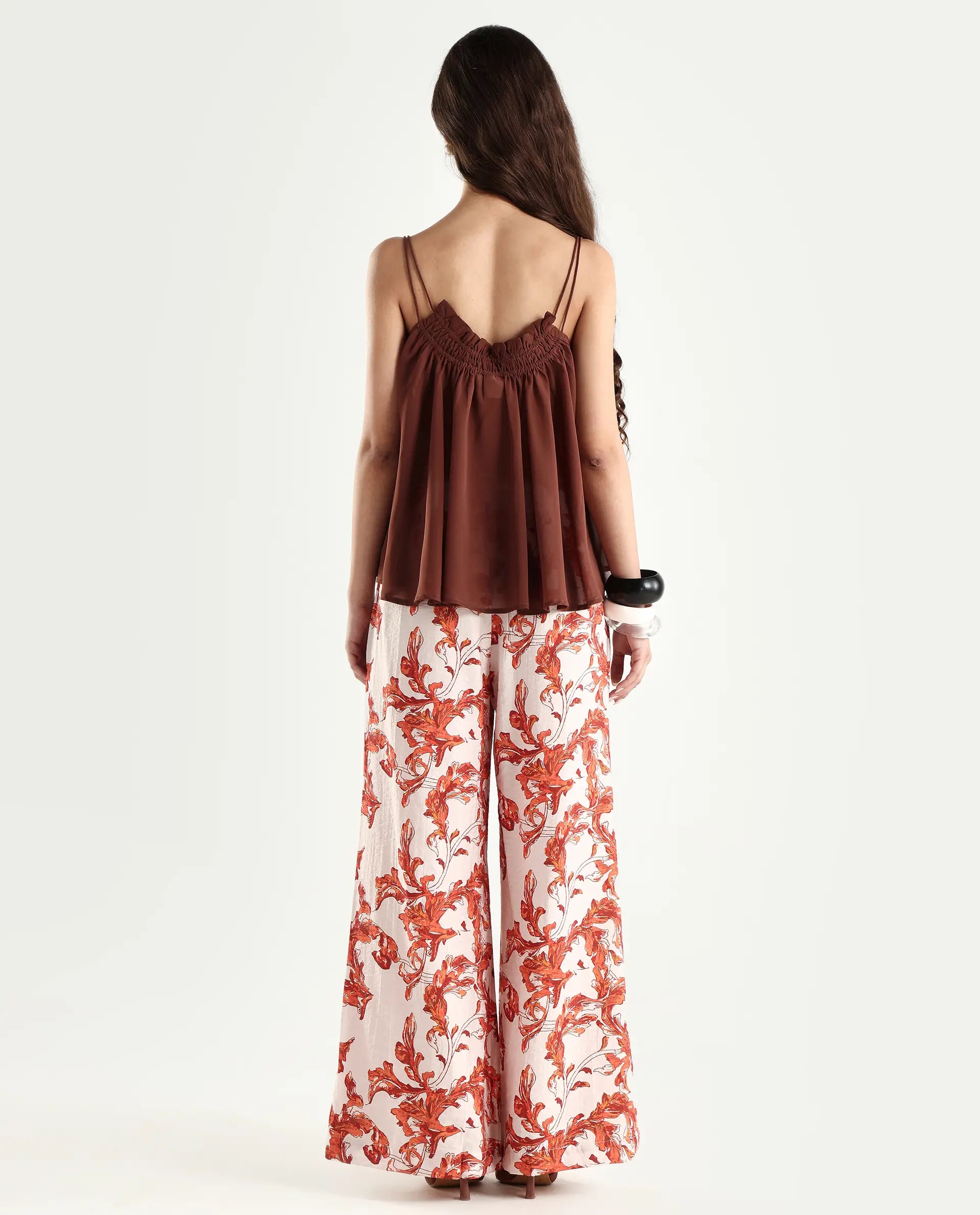Rareism Women's Mogafu Multi Cotton Blend Abstract Print Ankle Length Flared Trouser