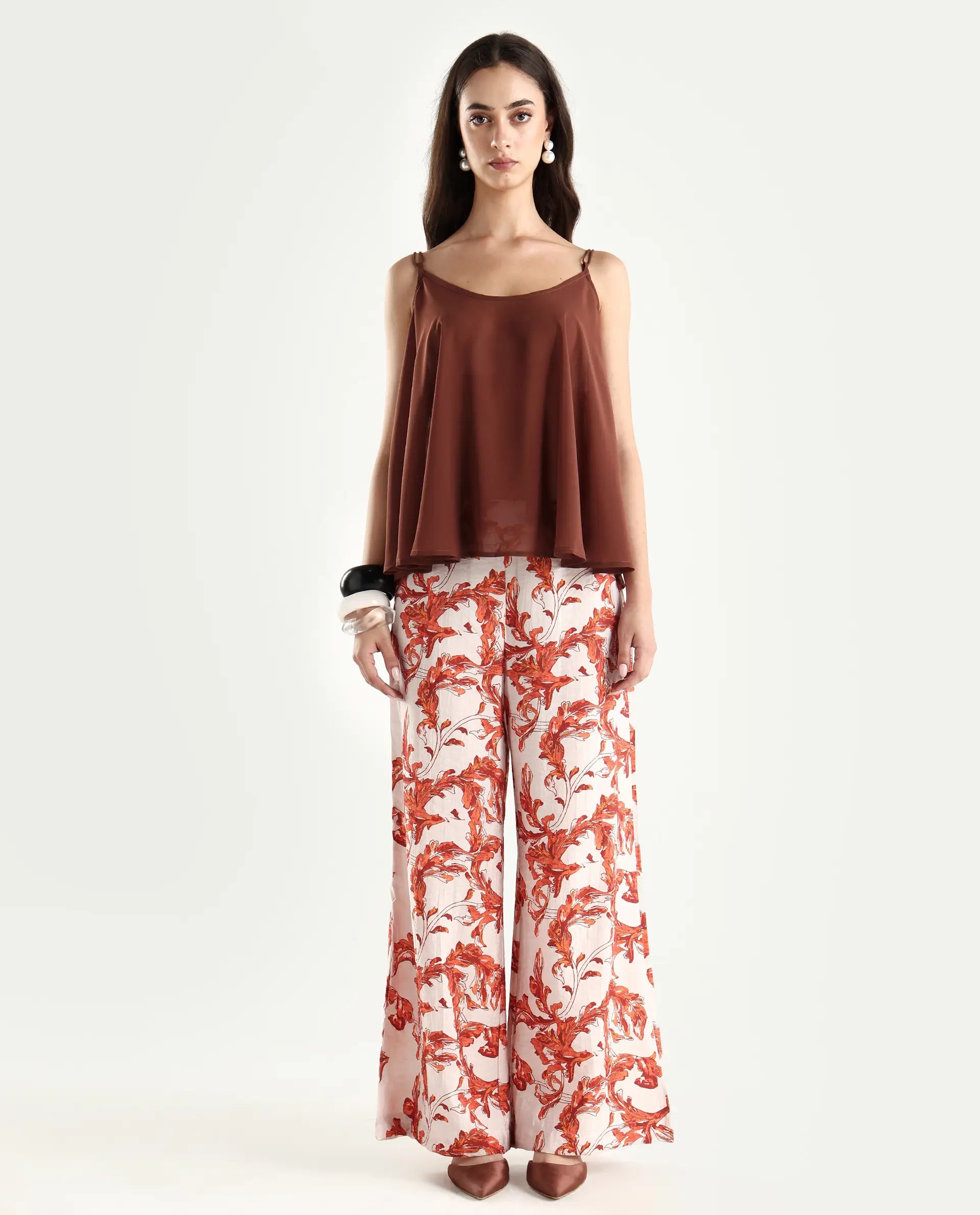 Rareism Women's Mogafu Multi Cotton Blend Abstract Print Ankle Length Flared Trouser
