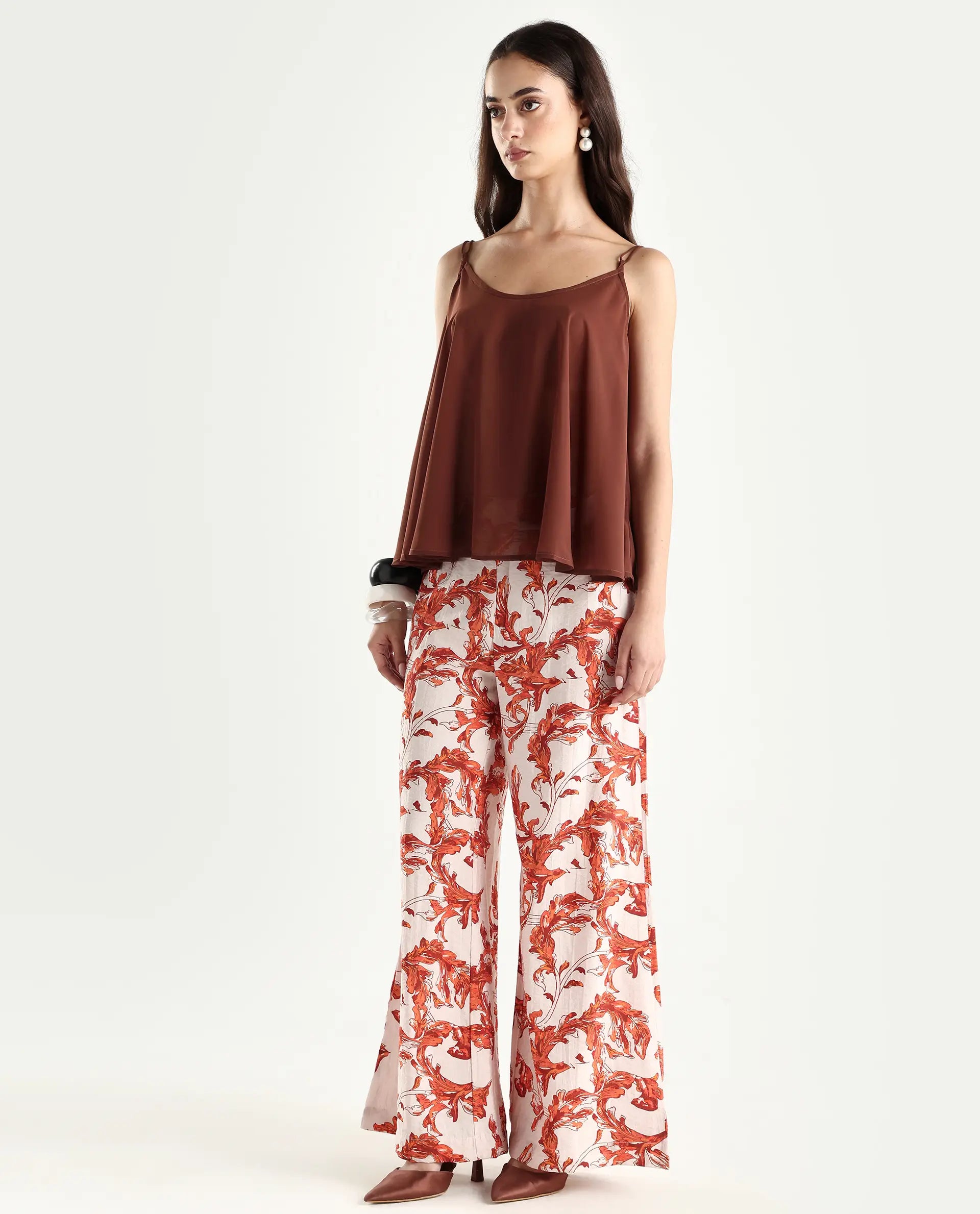 Rareism Women's Mogafu Multi Cotton Blend Abstract Print Ankle Length Flared Trouser