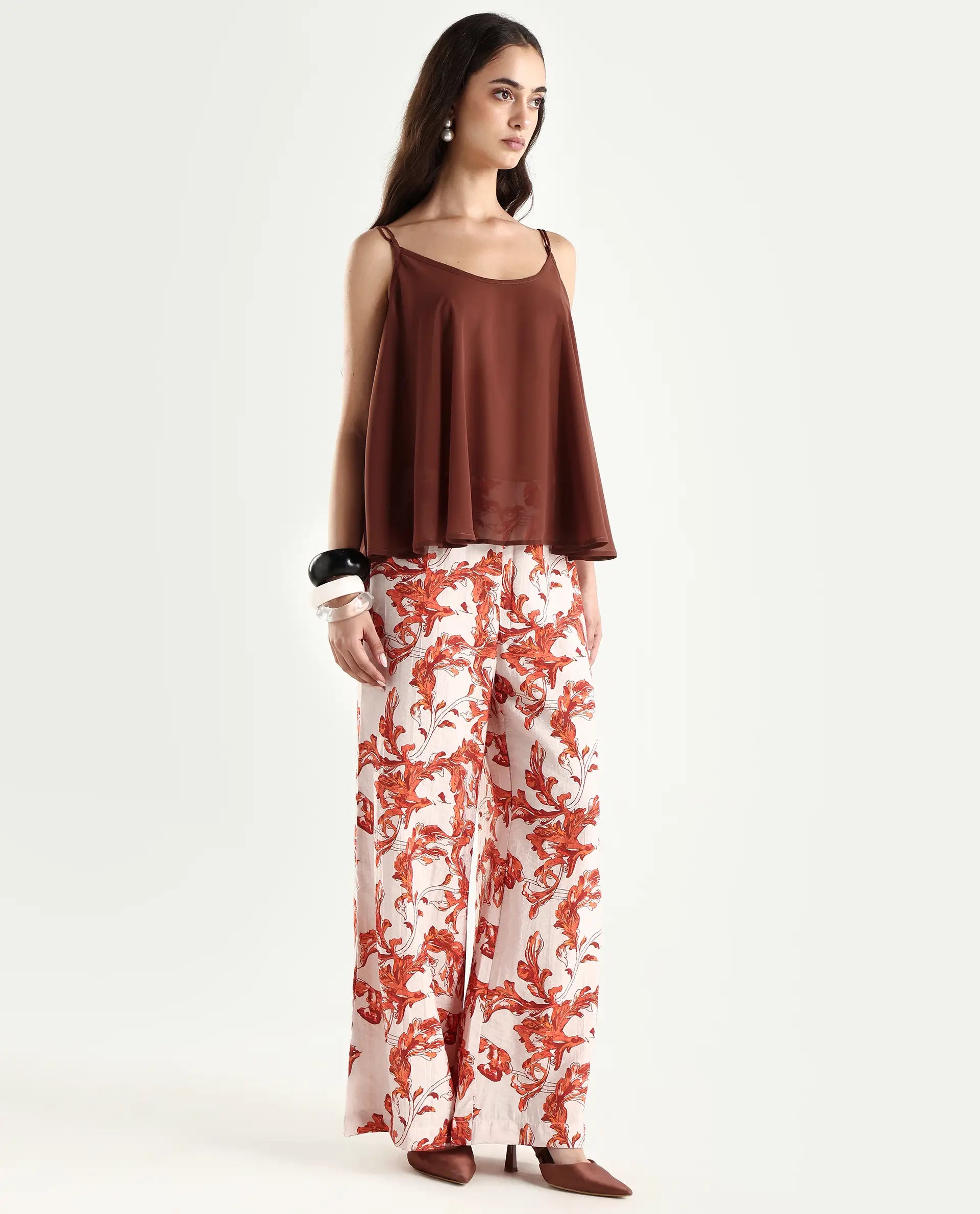 Rareism Women's Mogafu Multi Cotton Blend Abstract Print Ankle Length Flared Trouser