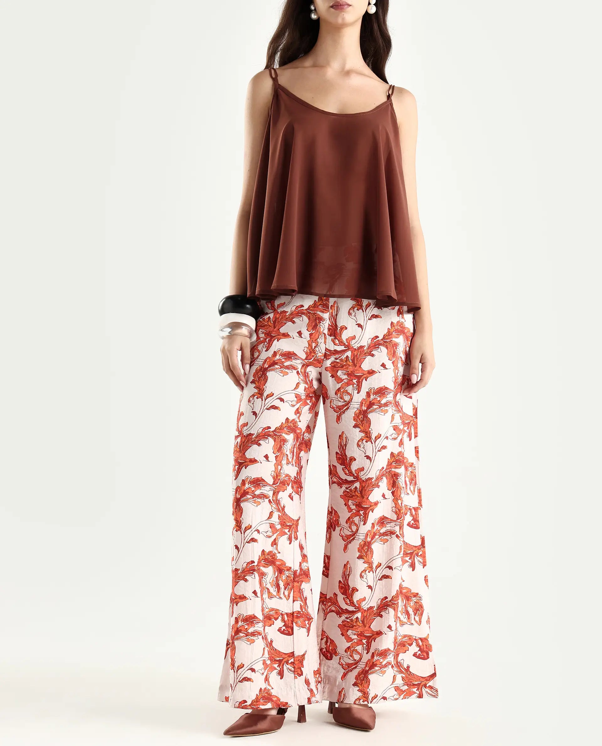 Rareism Women's Mogafu Multi Cotton Blend Abstract Print Ankle Length Flared Trouser