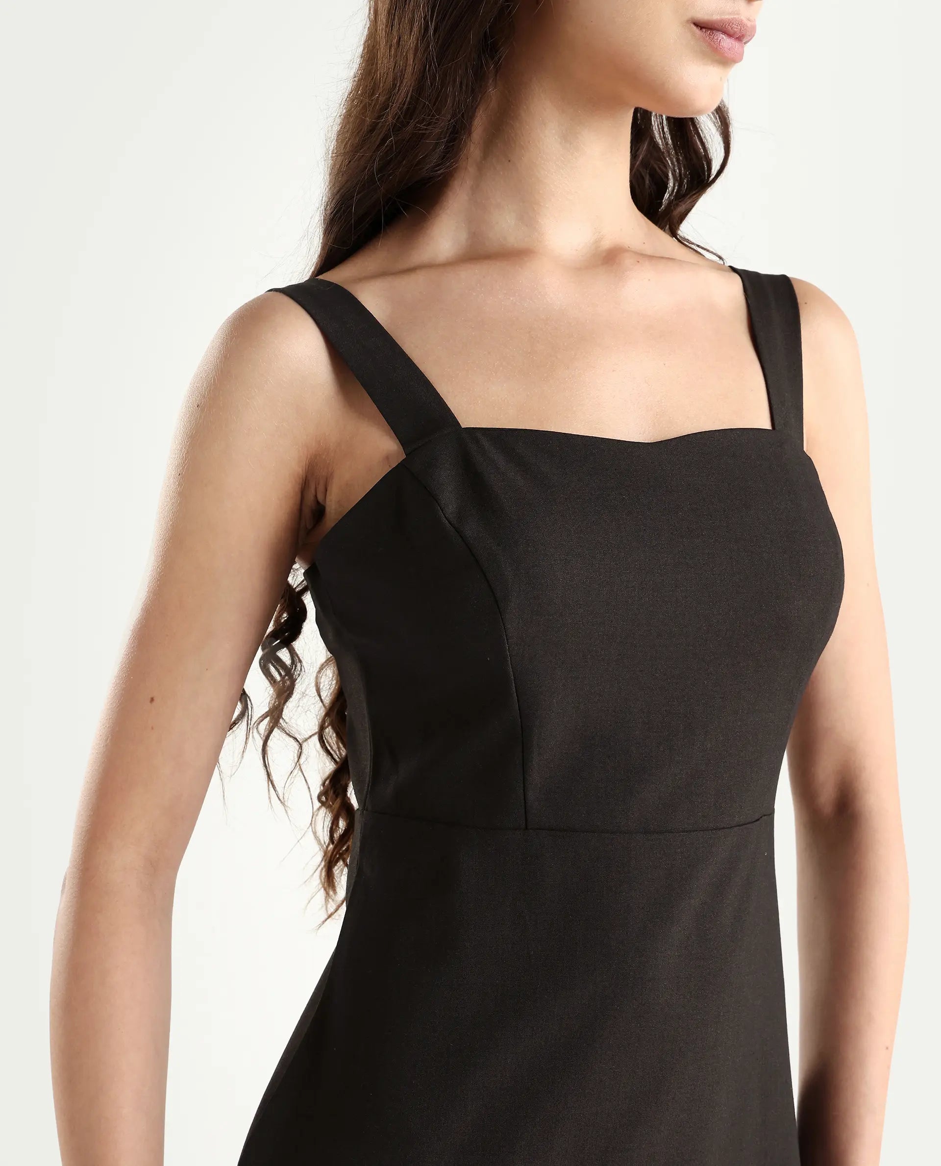 Rareism Women's Canakkale Brown Polyester Blend Sweetheart Neck Plain Sleeveless Mini Straight Fit Dress