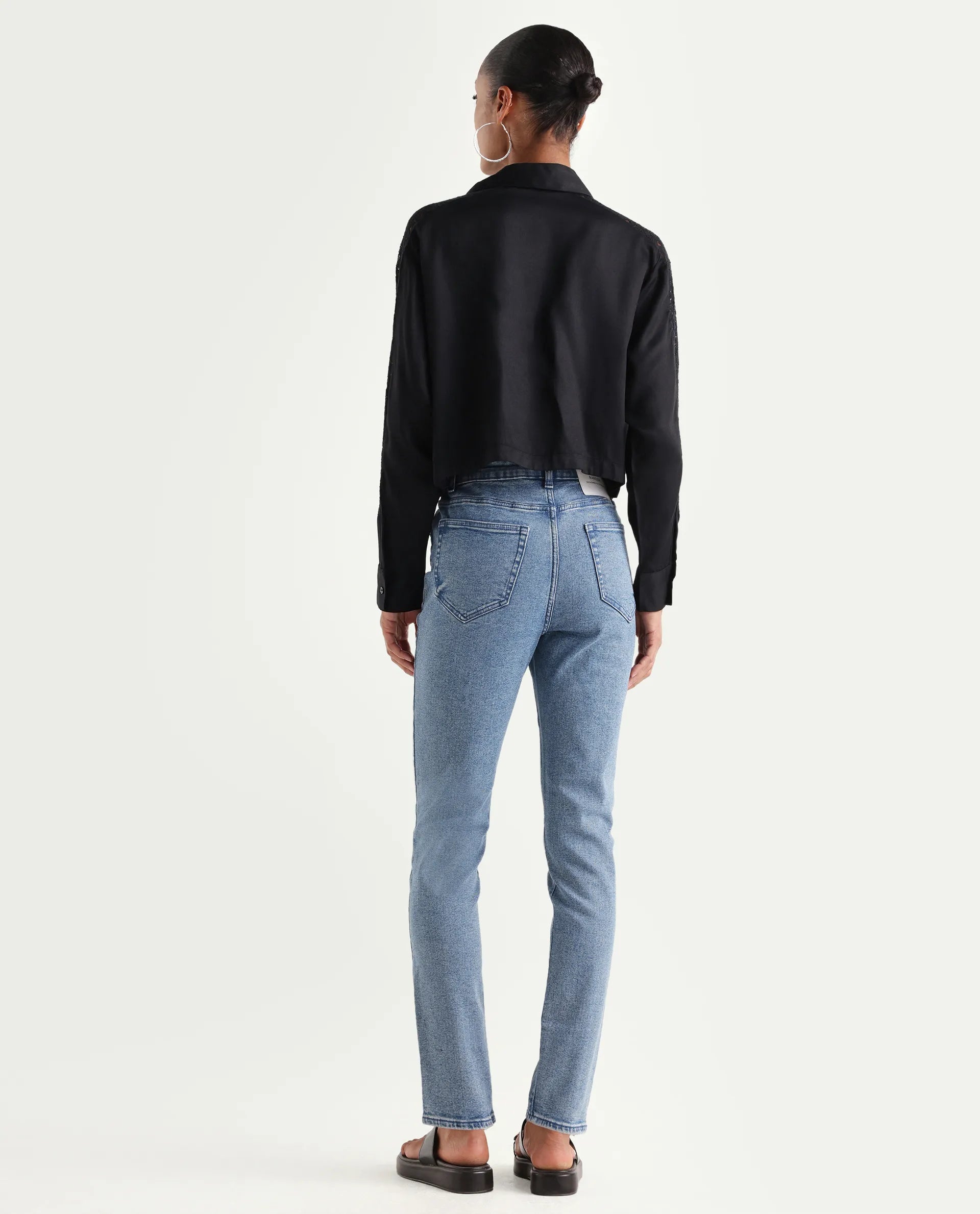 Rareism Women's Zingo Light Blue Cotton Blend Plain Ankle Length Skinny Fit Jeans