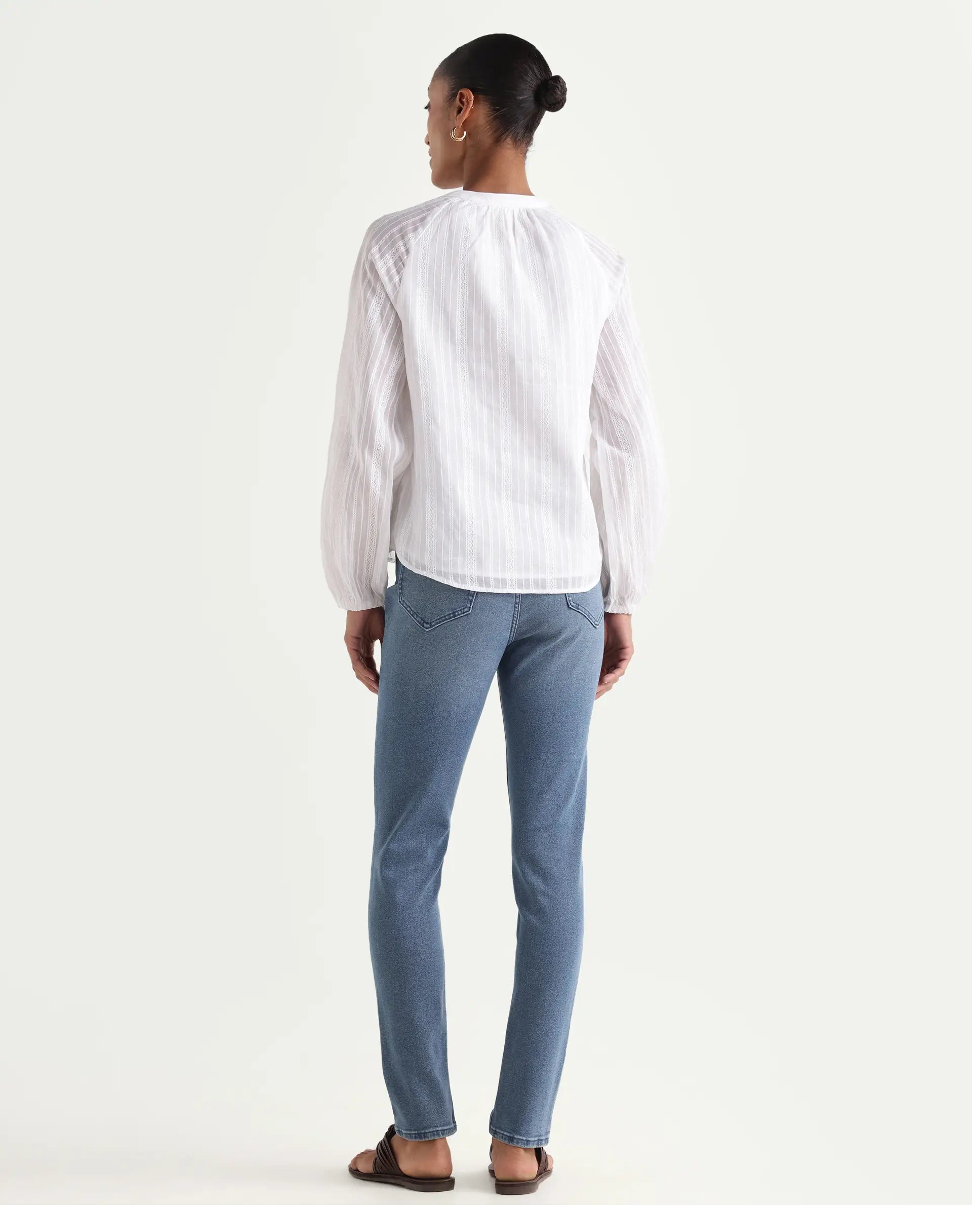 Rareism Women's Zinga Blue Cotton Blend Plain Ankle Length Skinny Fit Jeans